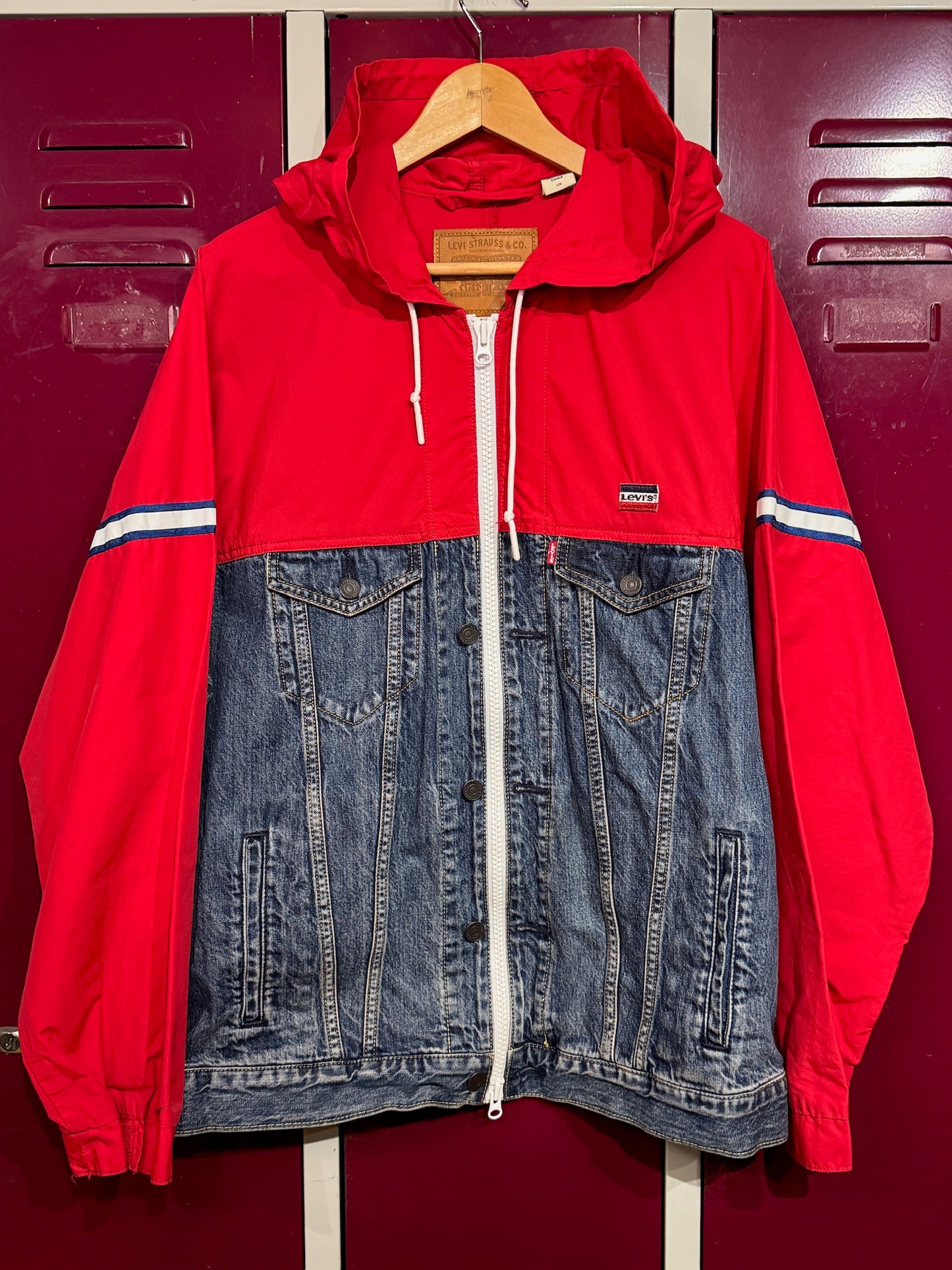 LEVI'S HYBRID DENIM & WINDBREAKER TRUCKER JACKET SZ: L