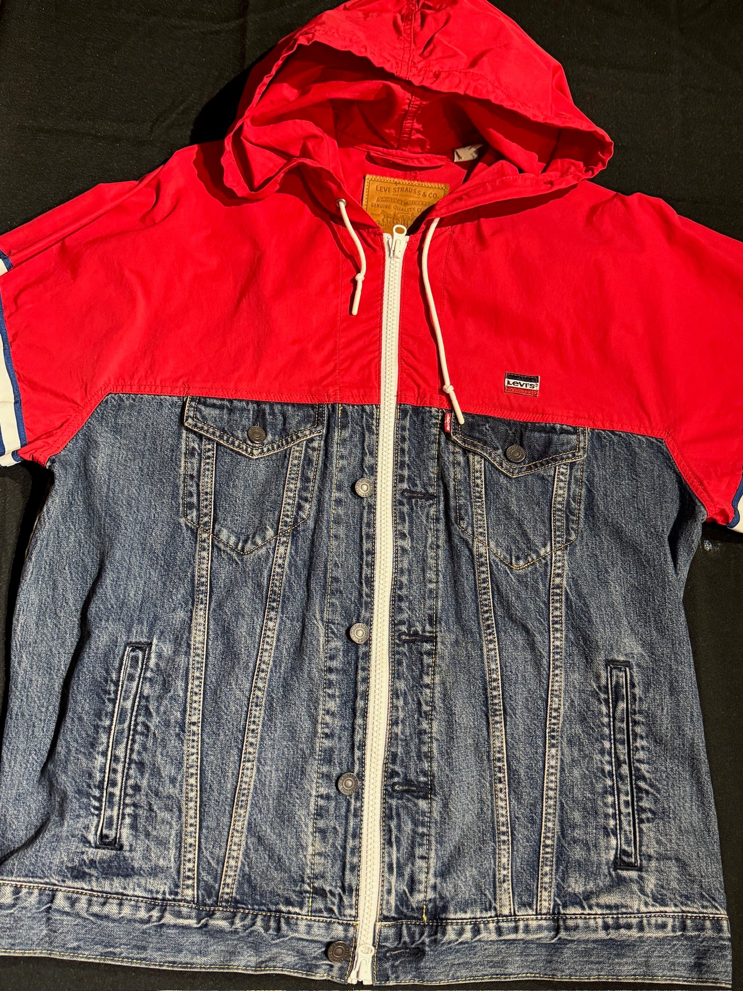 LEVI'S HYBRID DENIM & WINDBREAKER TRUCKER JACKET SZ: L