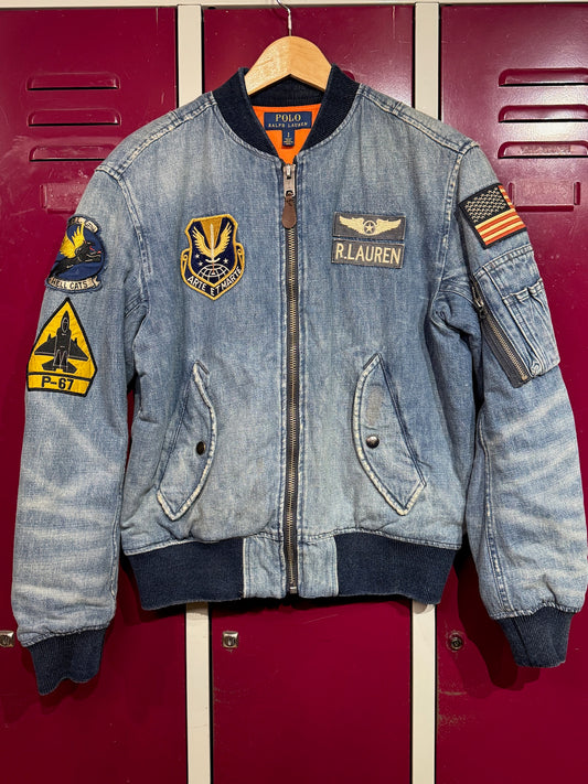 POLO RALPH LAUREN "FLIGHT" BOMBER DENIM JACKET SZ: S
