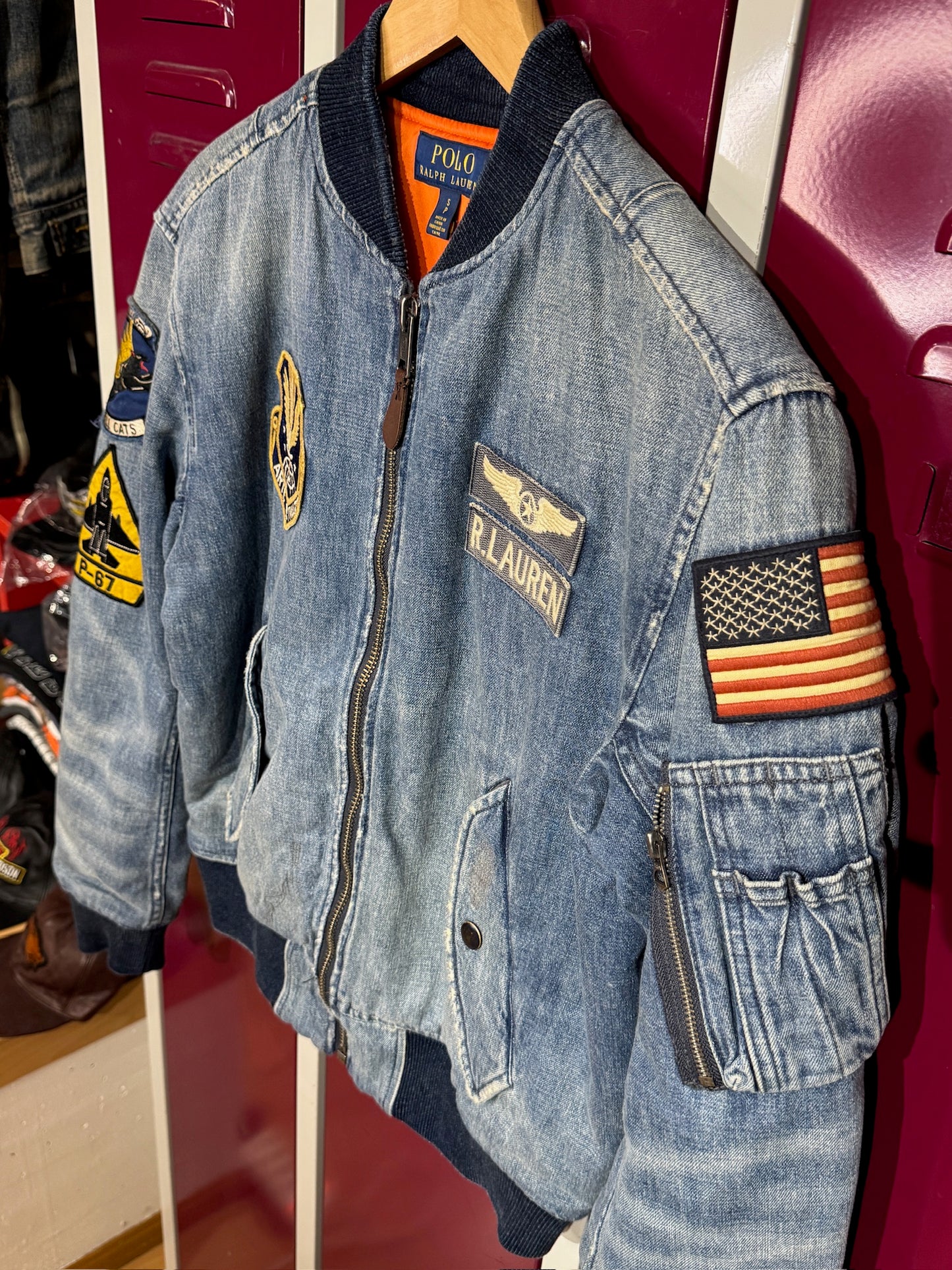 POLO RALPH LAUREN "FLIGHT" BOMBER DENIM JACKET SZ: S