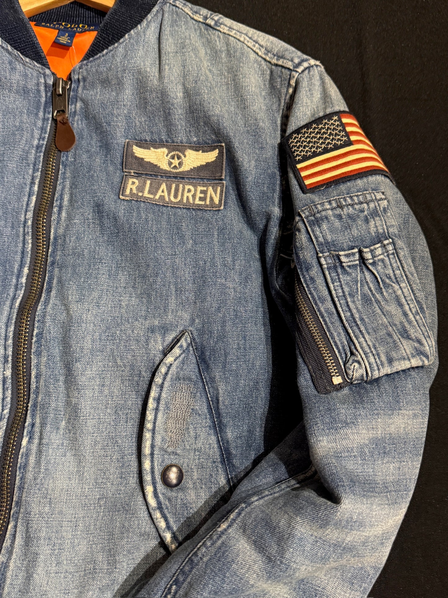 POLO RALPH LAUREN "FLIGHT" BOMBER DENIM JACKET SZ: S