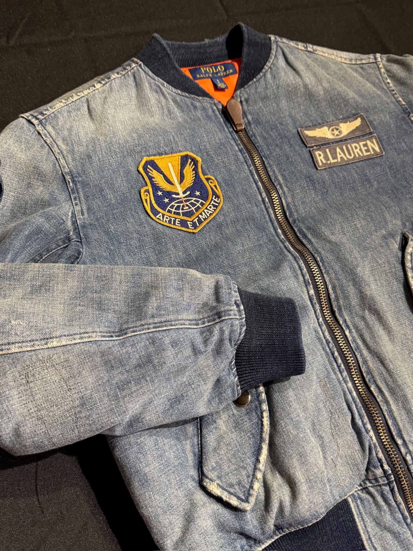 POLO RALPH LAUREN "FLIGHT" BOMBER DENIM JACKET SZ: S
