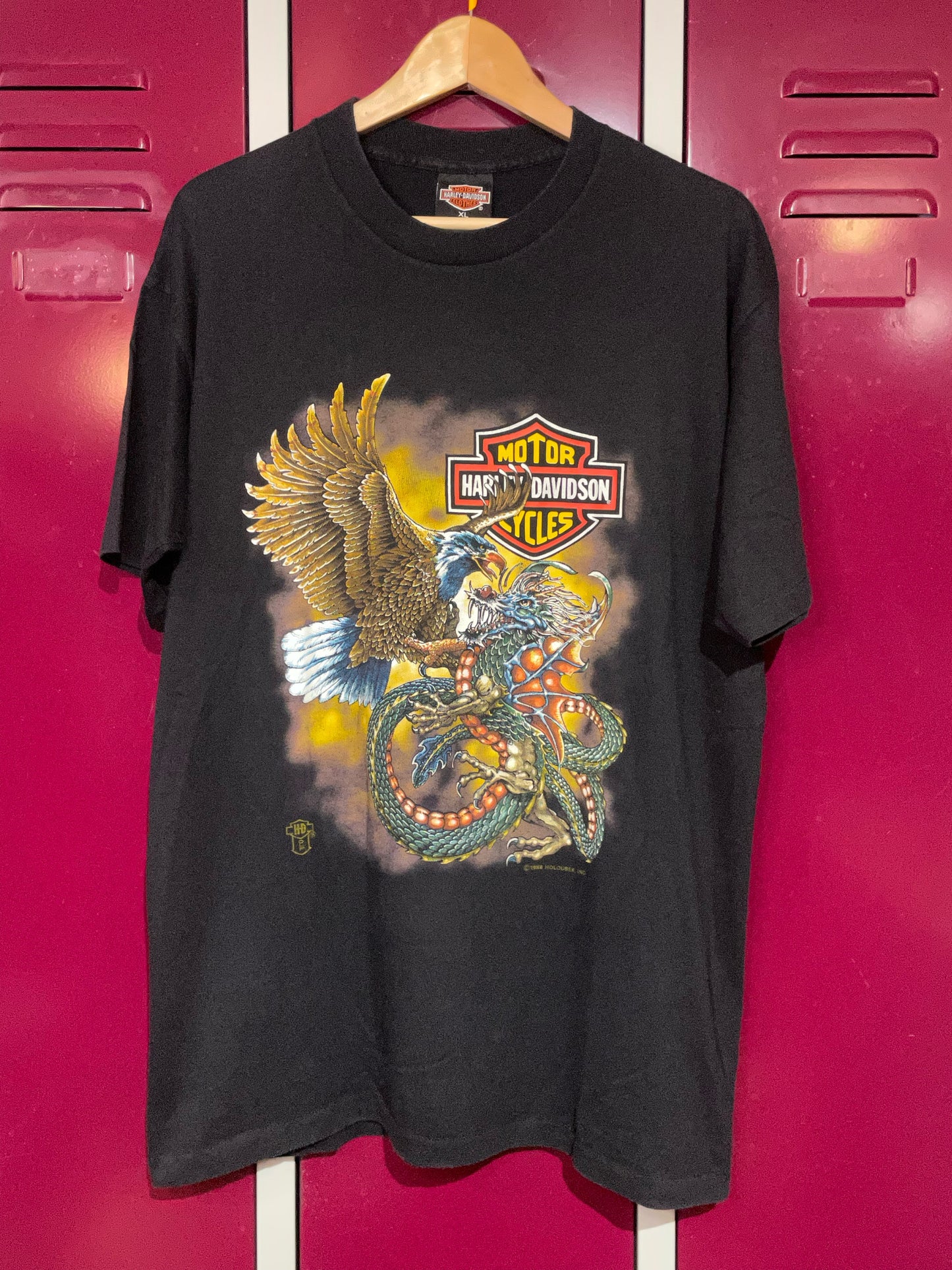 VINTAGE 1988 HARLEY DAVIDSON " EAGLE VS DRAGON" MOTO CYCLES T-SHIRT SZ: XL