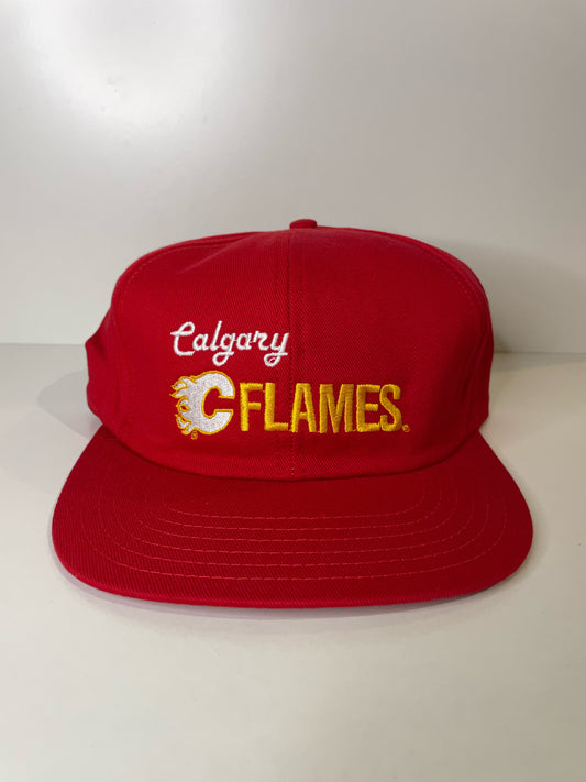 "DS" VINTAGE 90s CALGARY FLAMES CCM SNAPBACK CAP HAT