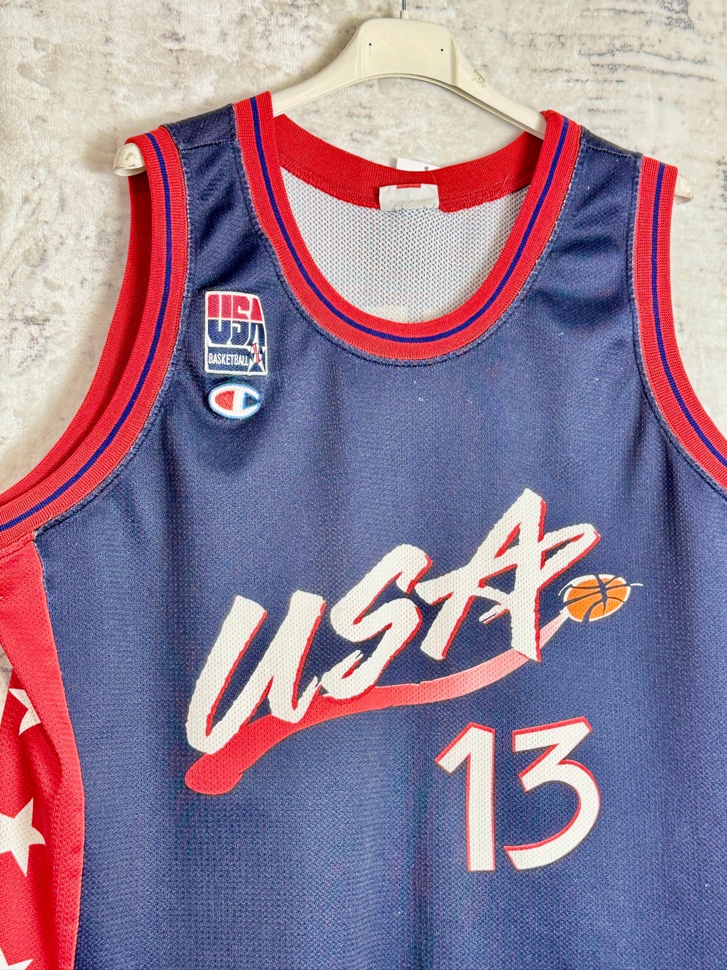 VINTAGE CHAMPION TEAM USA '96 "SHAQUILLE O'NEAL" BASKETBALL JERSEY SZ: XL