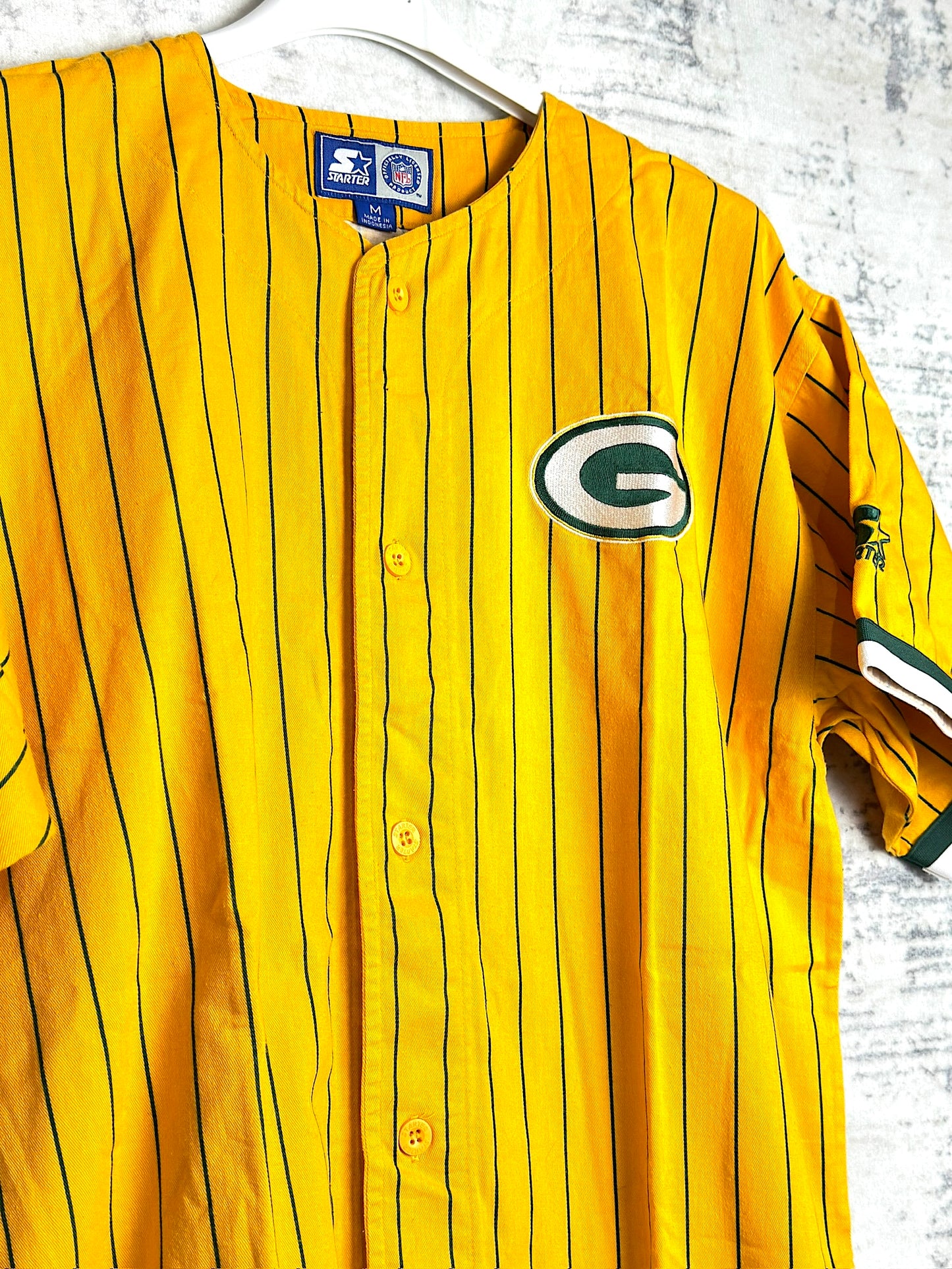 VINTAGE 90s GREEN BAY PACKERS PINSTRIPE MLB BASEBALL JERSEY SZ: M