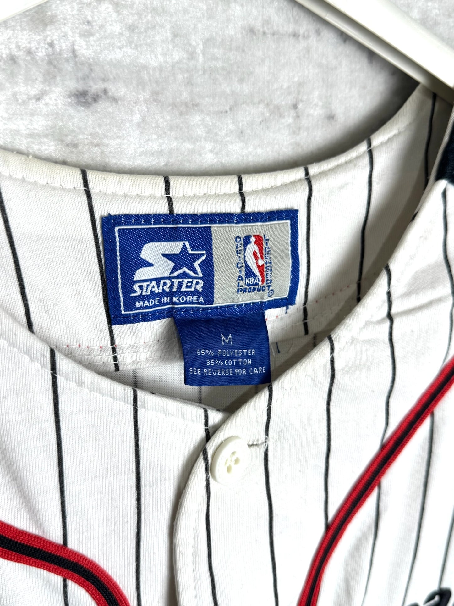 VINTAGE 90s STARTER CHICAGO BULLS PINSTRIPE NBA BASEBALL JERSEY SZ: M