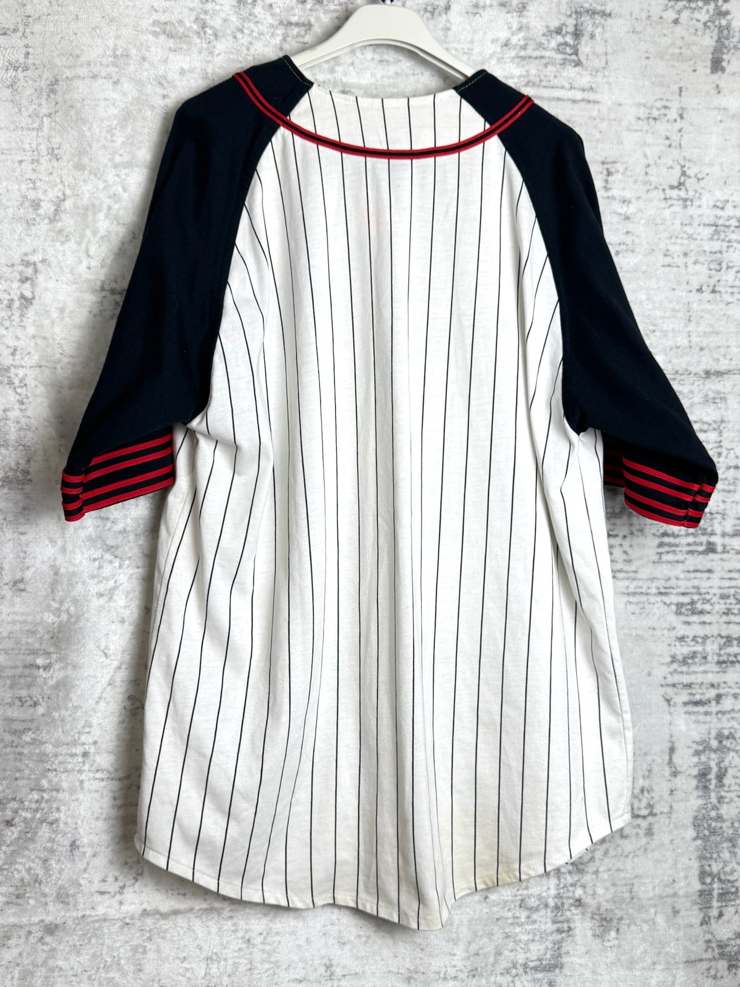 VINTAGE 90s STARTER CHICAGO BULLS PINSTRIPE NBA BASEBALL JERSEY SZ: M