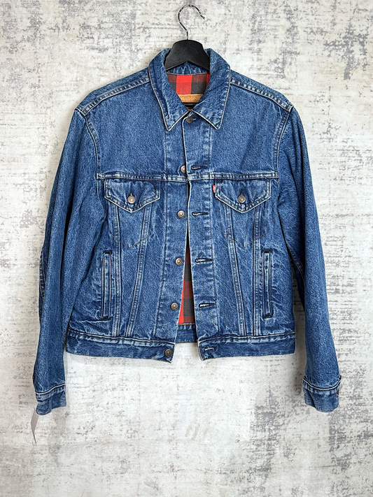 VINTAGE LEVI'S LINED PLAID "701111-813" DENIM JACKET SZ: 40R / M