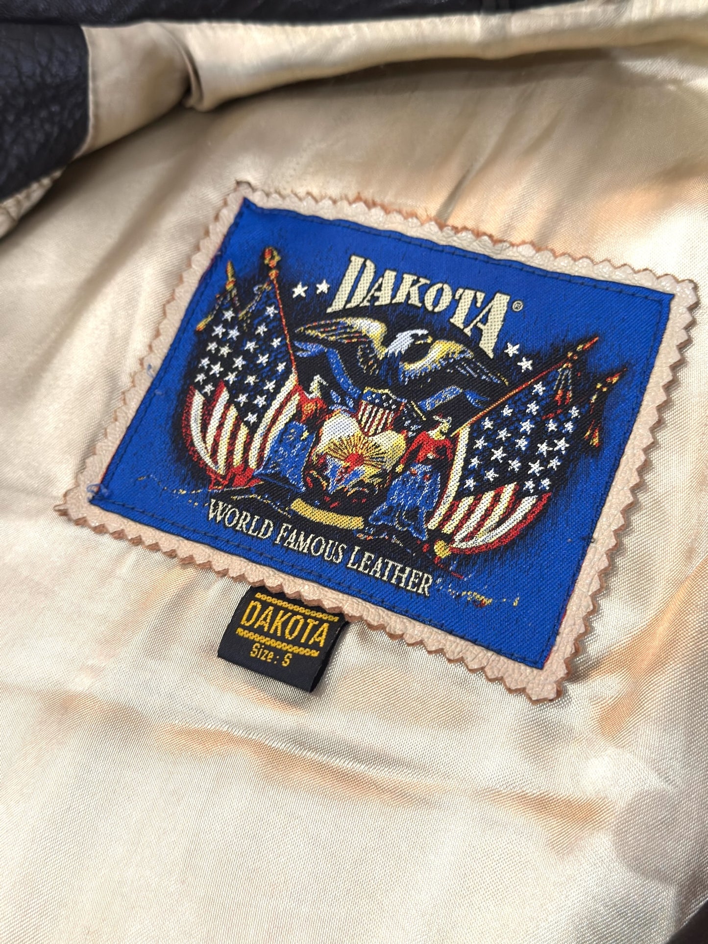 VINTAGE DAKOTA "AMERICAN SPIRIT" LEATHER VARSITY JACKET SZ: S
