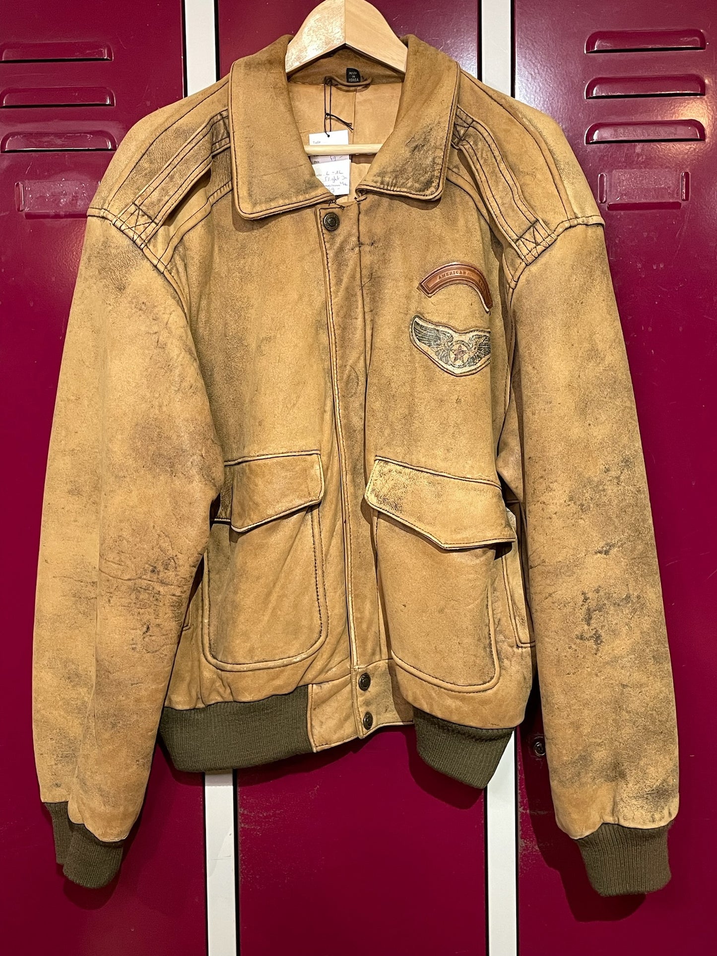 VINTAGE 80s AMERICAN MALE LEATHER AVIATOR FLIGHT JACKET SZ: L/XL