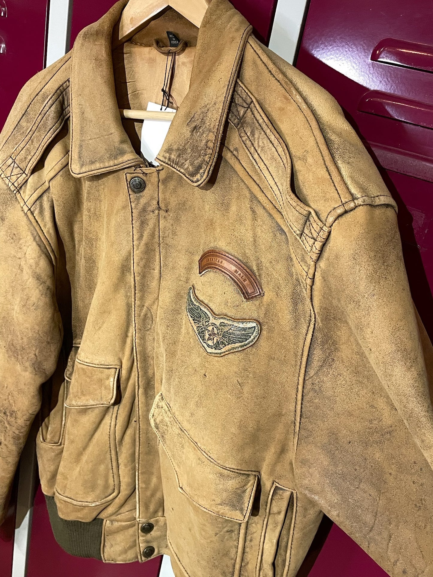VINTAGE 80s AMERICAN MALE LEATHER AVIATOR FLIGHT JACKET SZ: L/XL