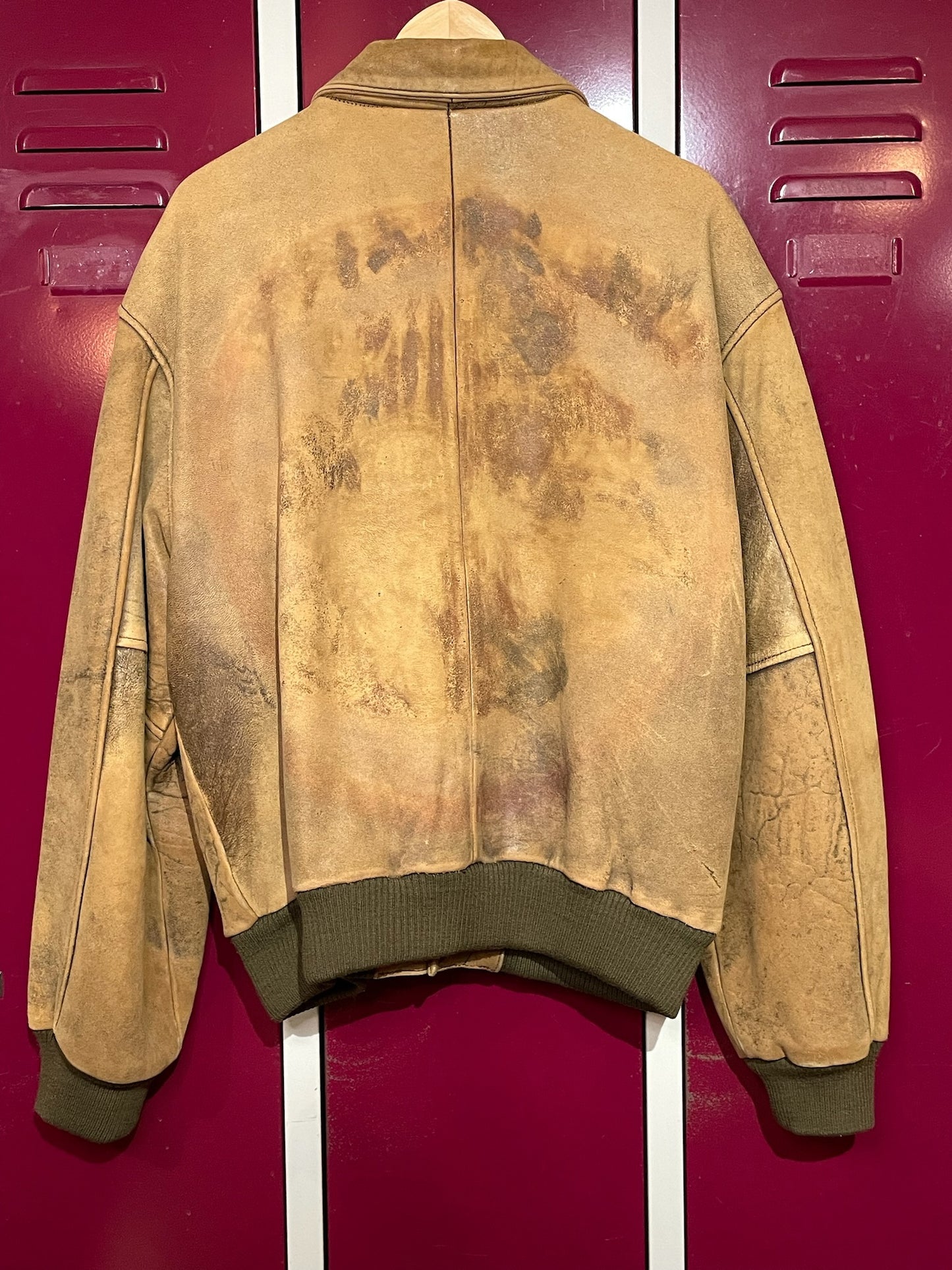 VINTAGE 80s AMERICAN MALE LEATHER AVIATOR FLIGHT JACKET SZ: L/XL
