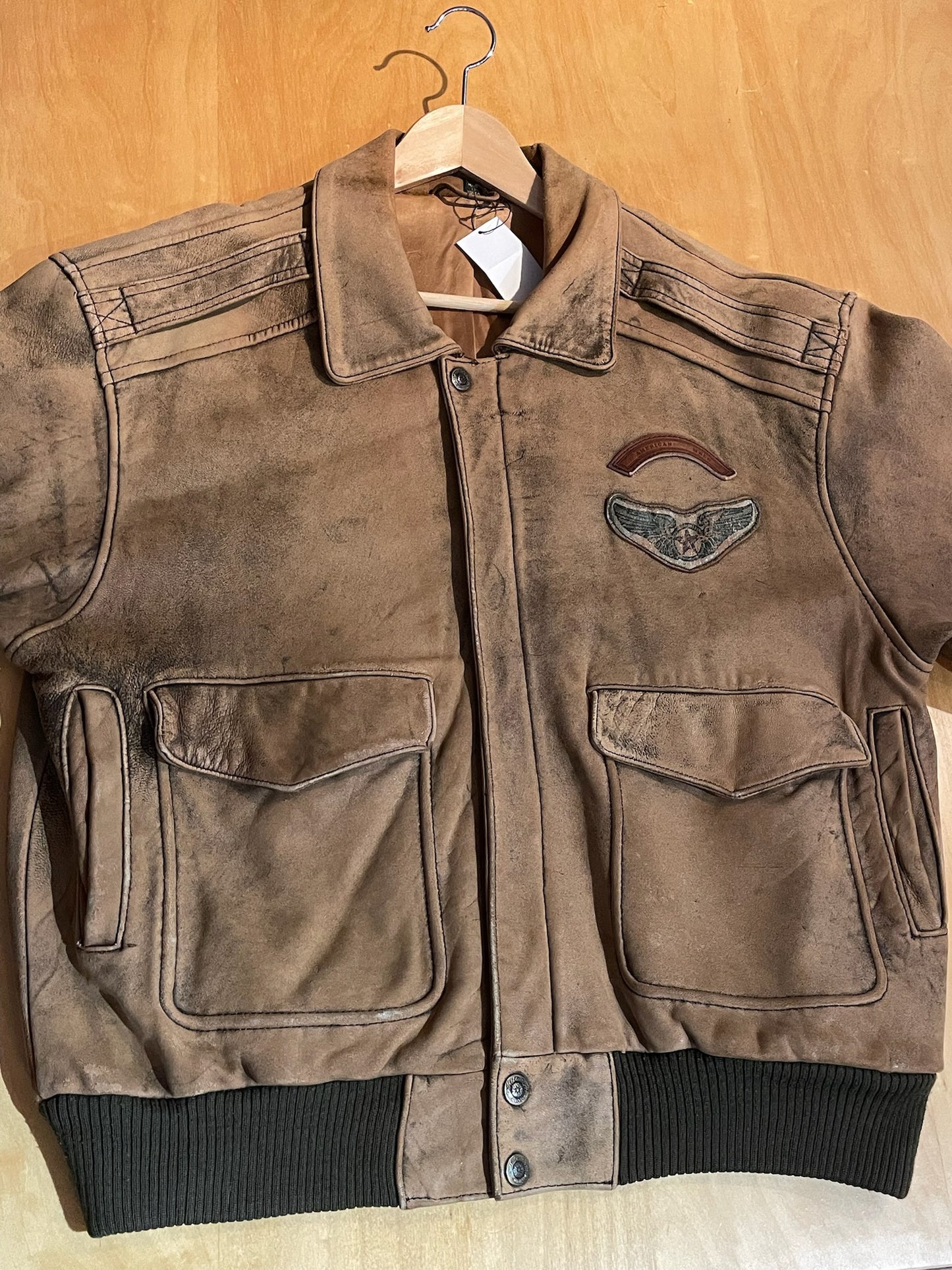 VINTAGE 80s AMERICAN MALE LEATHER AVIATOR FLIGHT JACKET SZ: L/XL