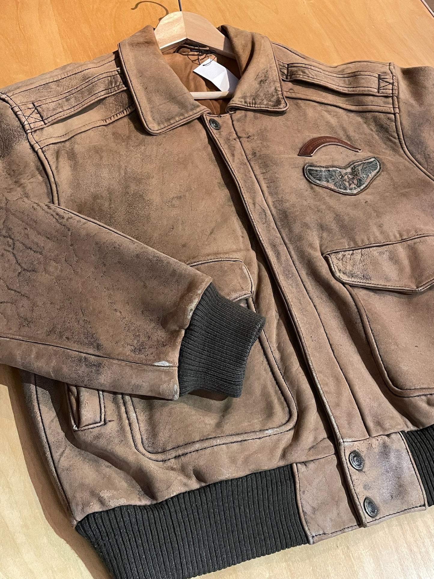VINTAGE 80s AMERICAN MALE LEATHER AVIATOR FLIGHT JACKET SZ: L/XL