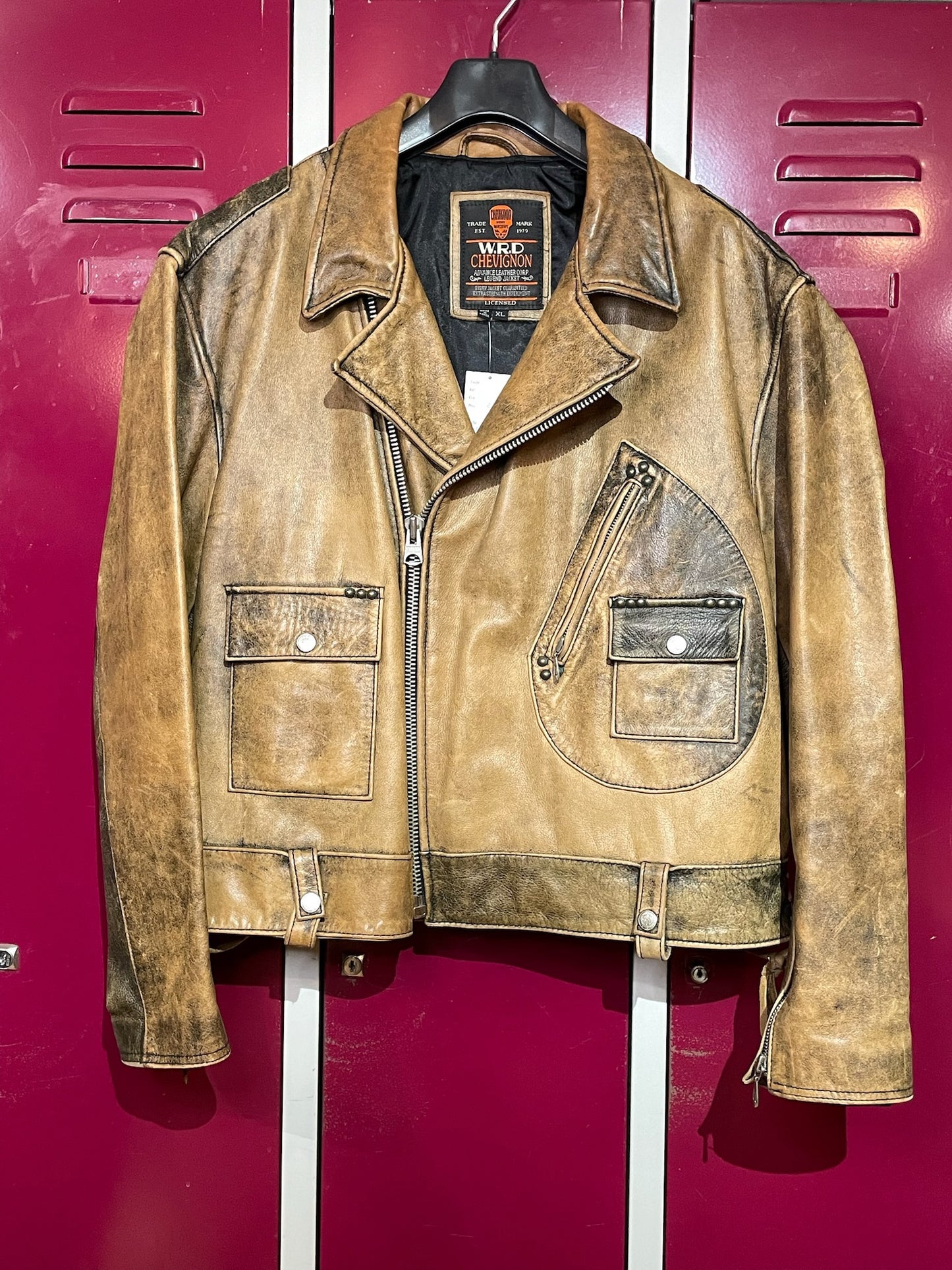 VINTAGE CHEVIGNON "W.R.D" MOTORCYCLE BIKER LEATHER JACKET SZ: XL
