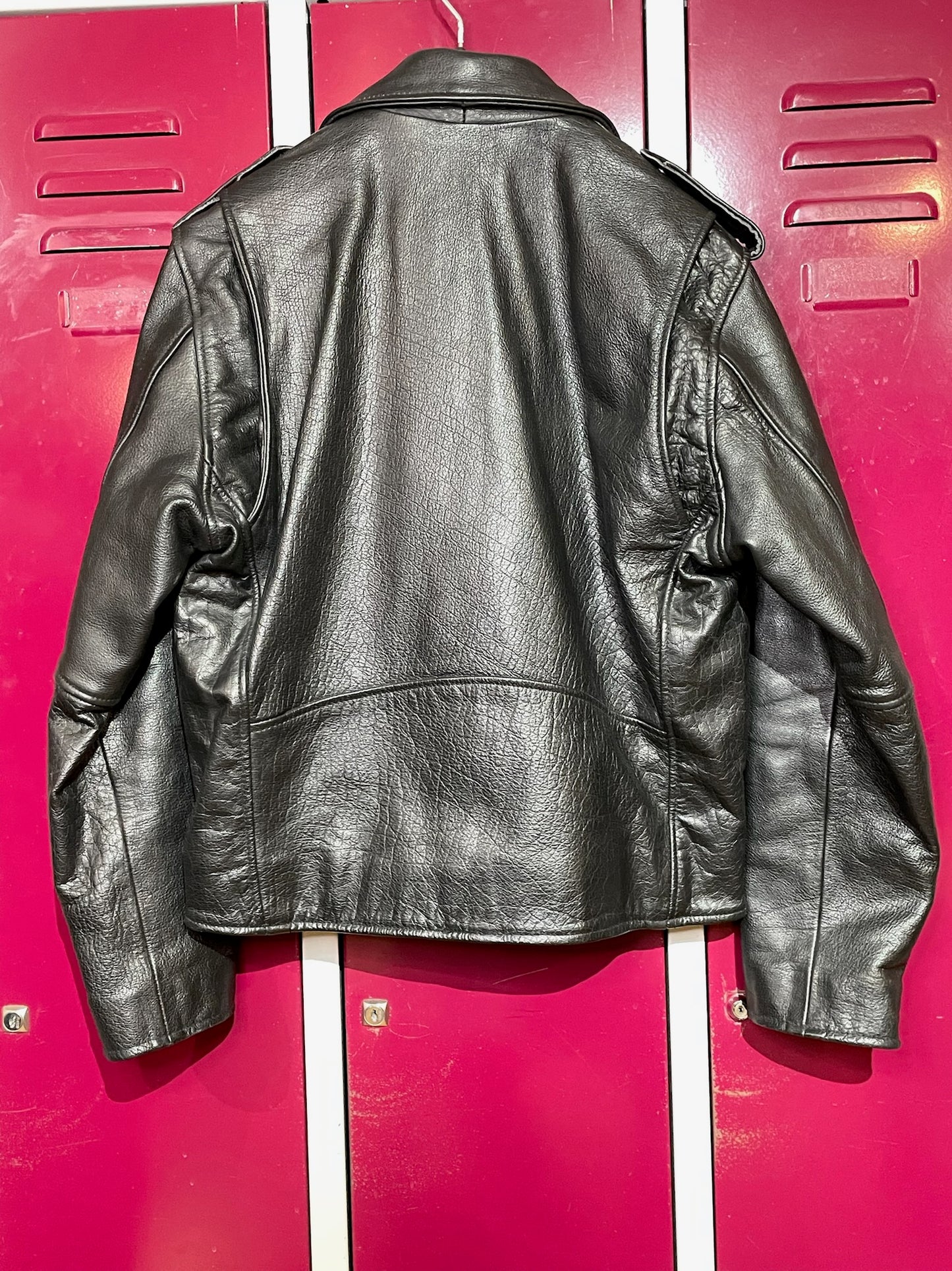 VINTAGE 90s BONUS "GENUINE LKEATHER" MOTORCYCLE BIKER LEATHER JACKET SZ: 36