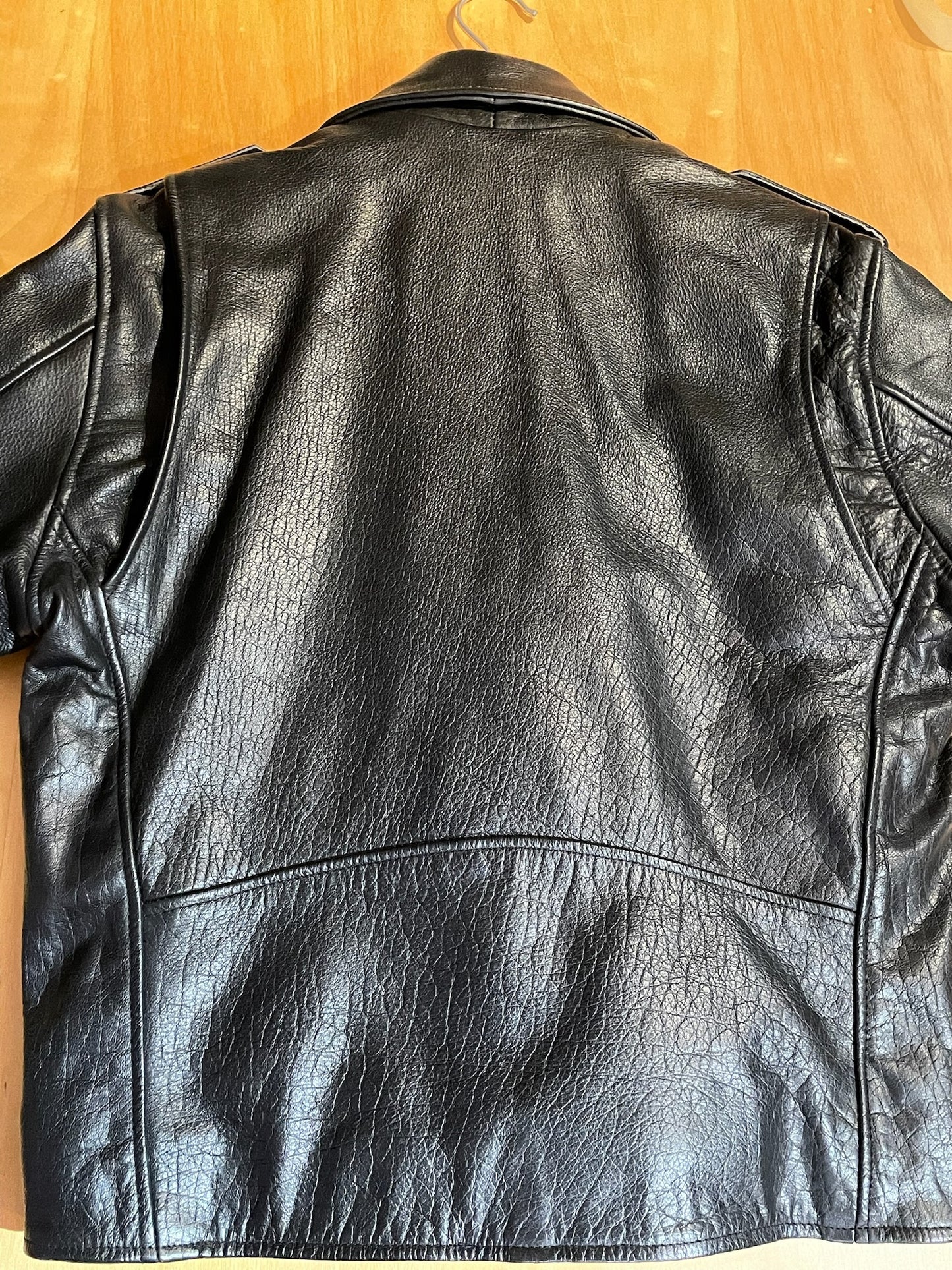 VINTAGE 90s BONUS "GENUINE LKEATHER" MOTORCYCLE BIKER LEATHER JACKET SZ: 36