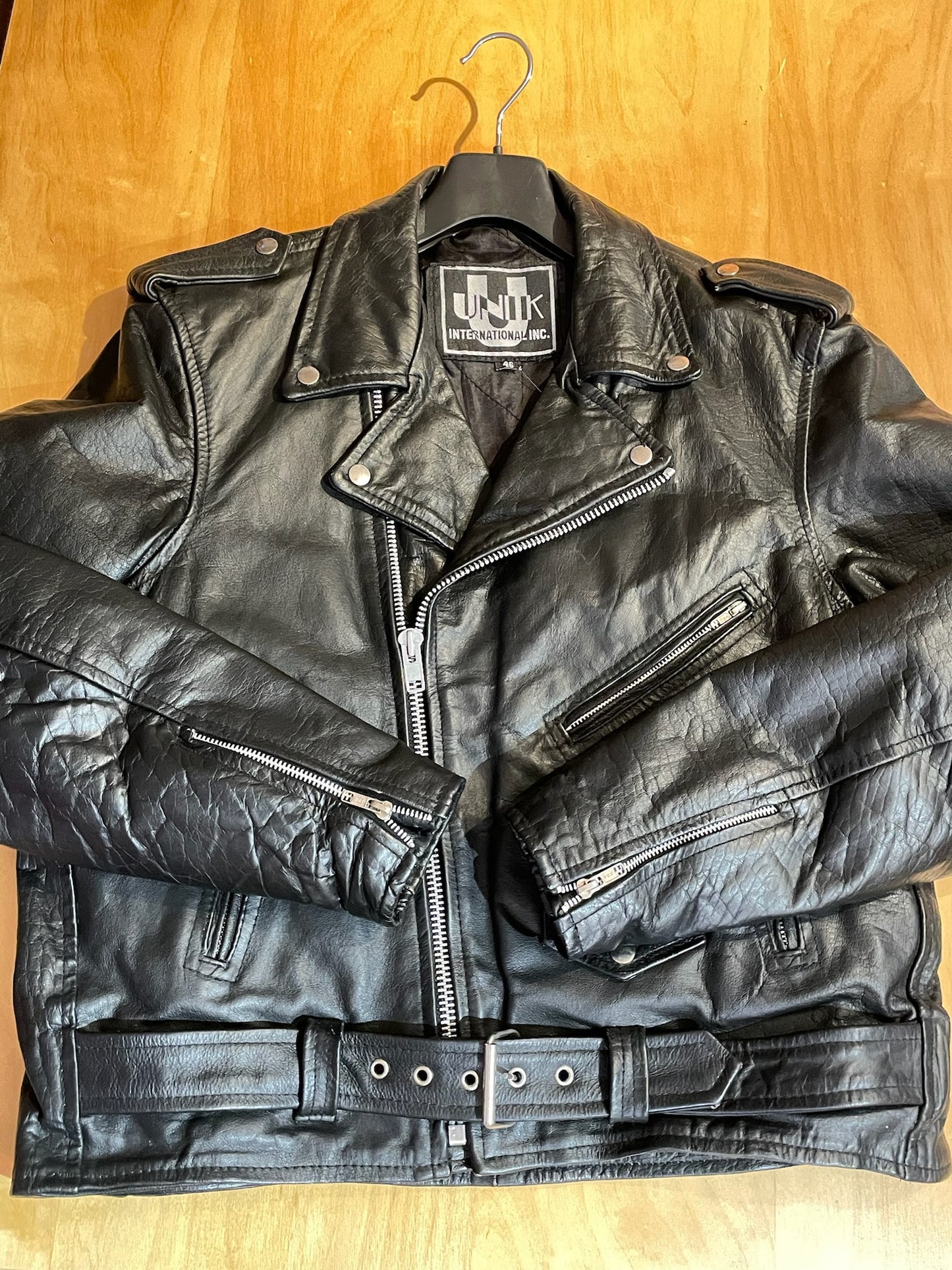 VINTAGE UNIK MOTORCYCLE BIKER LEATHER JACKET SZ: 46