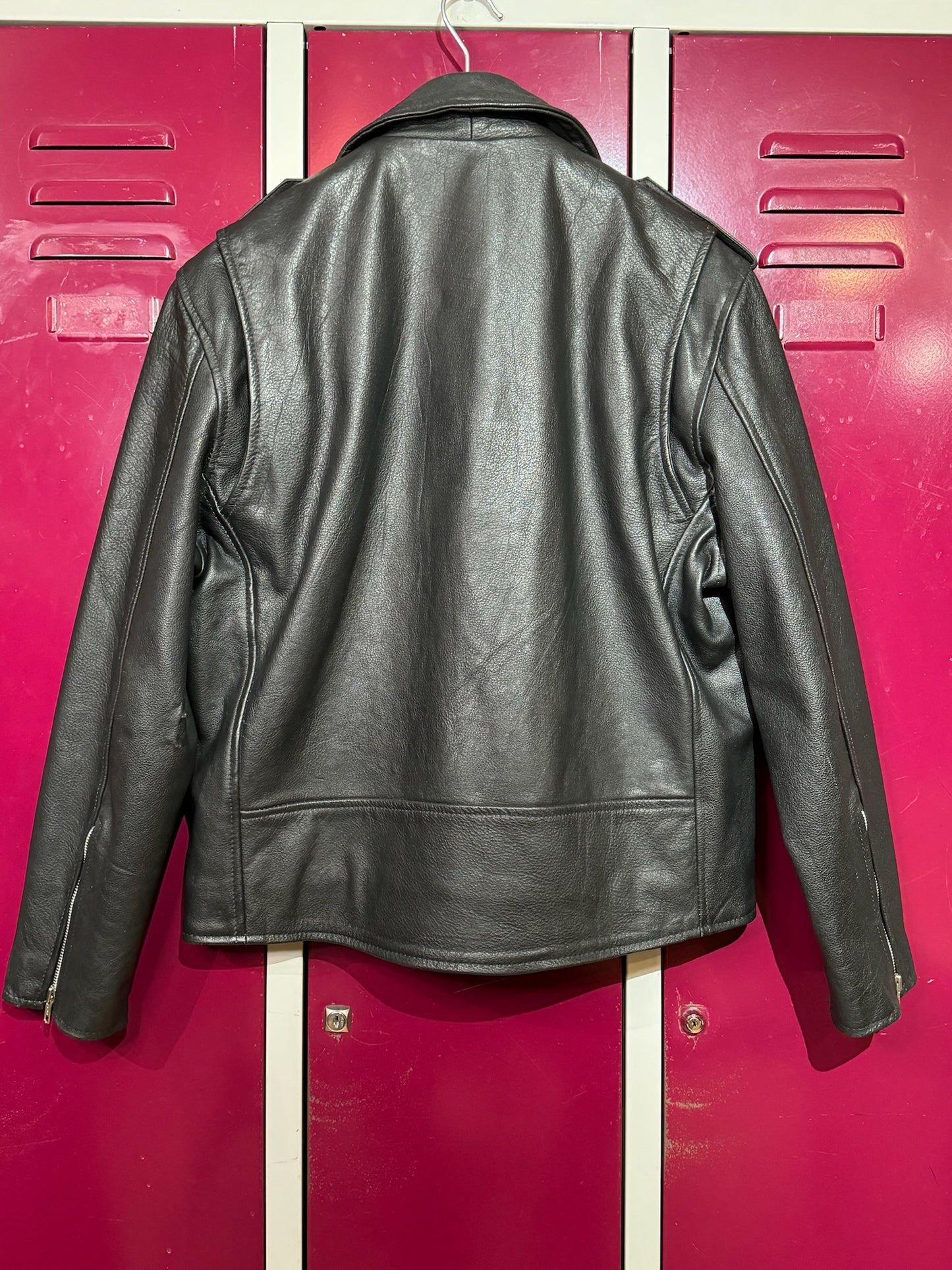 VINTAGE 90s INTERACTIVE LONDON MOTORCYCLE BIKER LEATHER JACKET SZ: 40