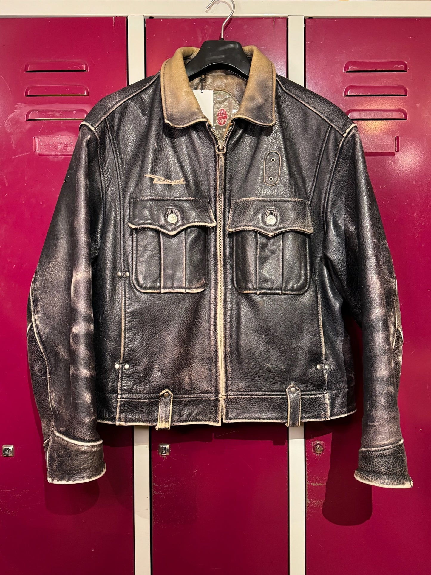 DIESEL VINTAGE LEATHER MOTORCYCLE BIKER JACKET SZ: M