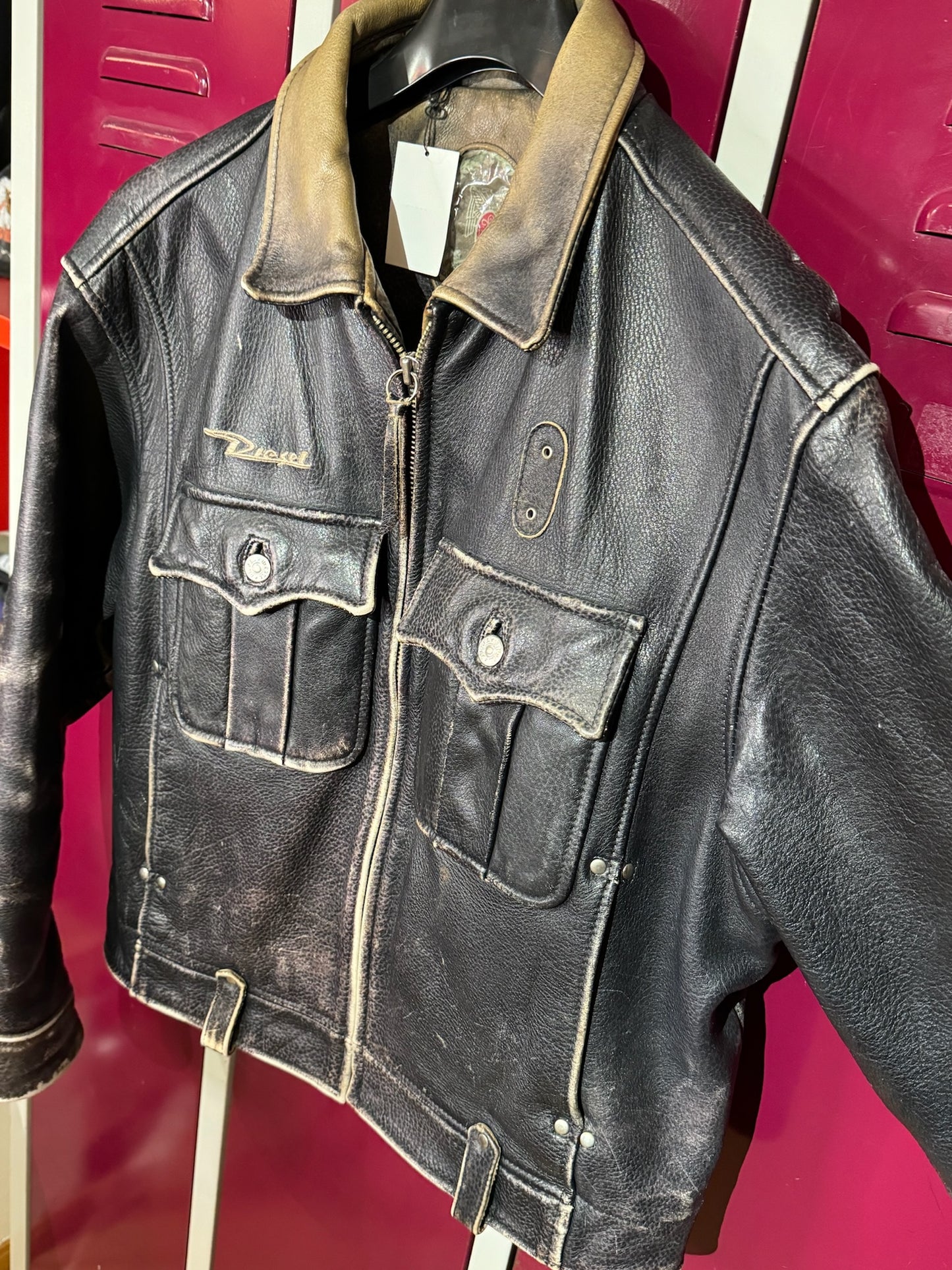 DIESEL VINTAGE LEATHER MOTORCYCLE BIKER JACKET SZ: M