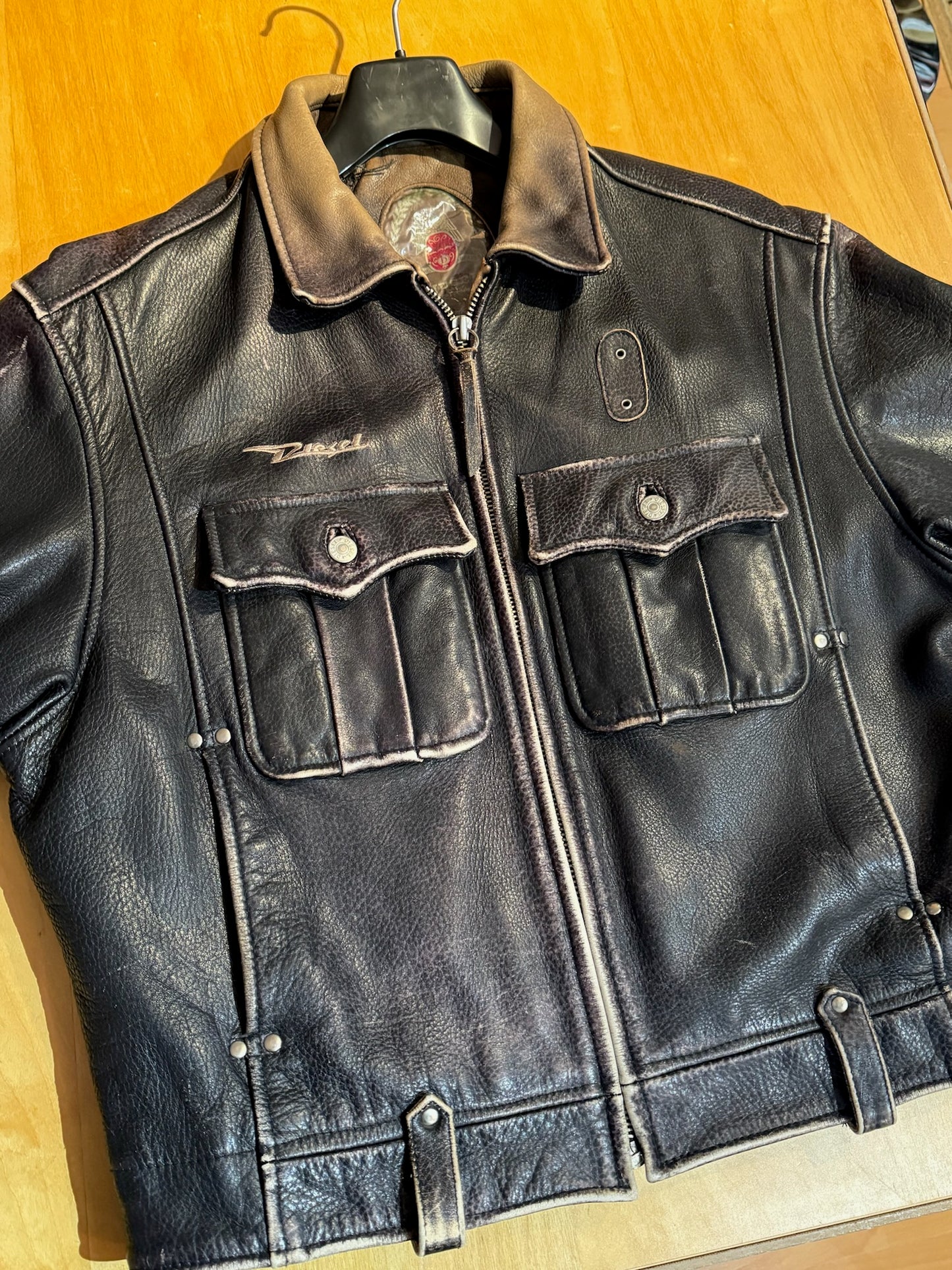 DIESEL VINTAGE LEATHER MOTORCYCLE BIKER JACKET SZ: M