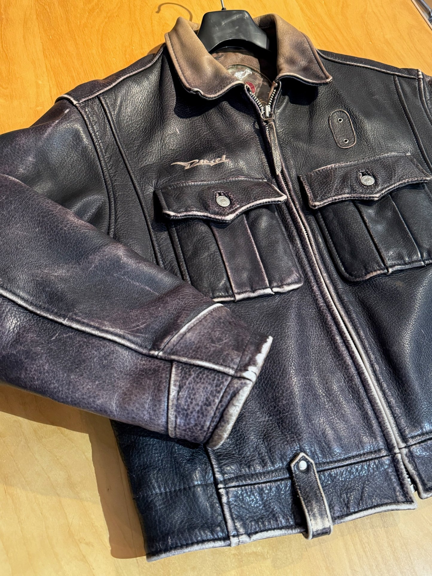 DIESEL VINTAGE LEATHER MOTORCYCLE BIKER JACKET SZ: M