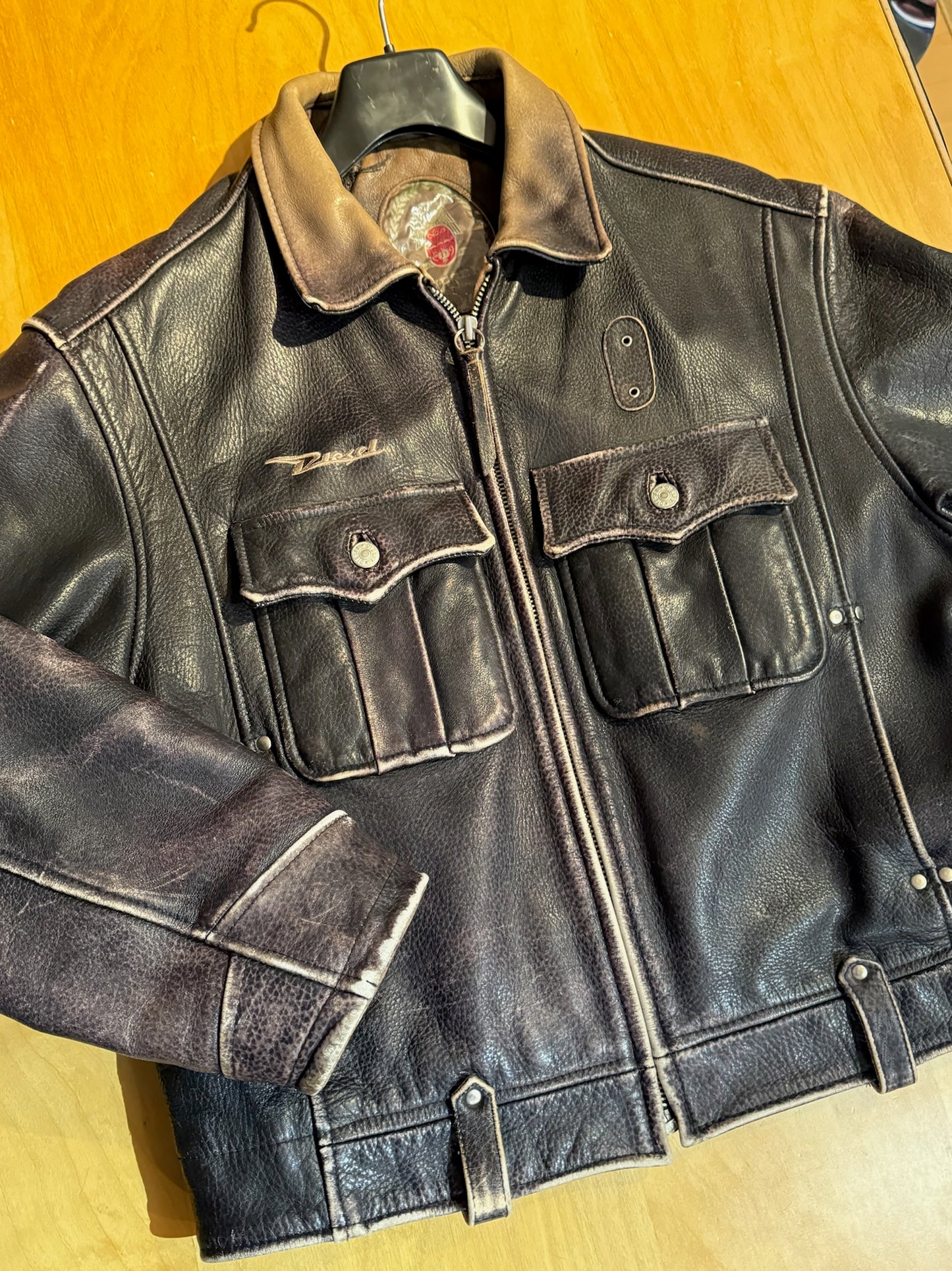 DIESEL VINTAGE LEATHER MOTORCYCLE BIKER JACKET SZ: M