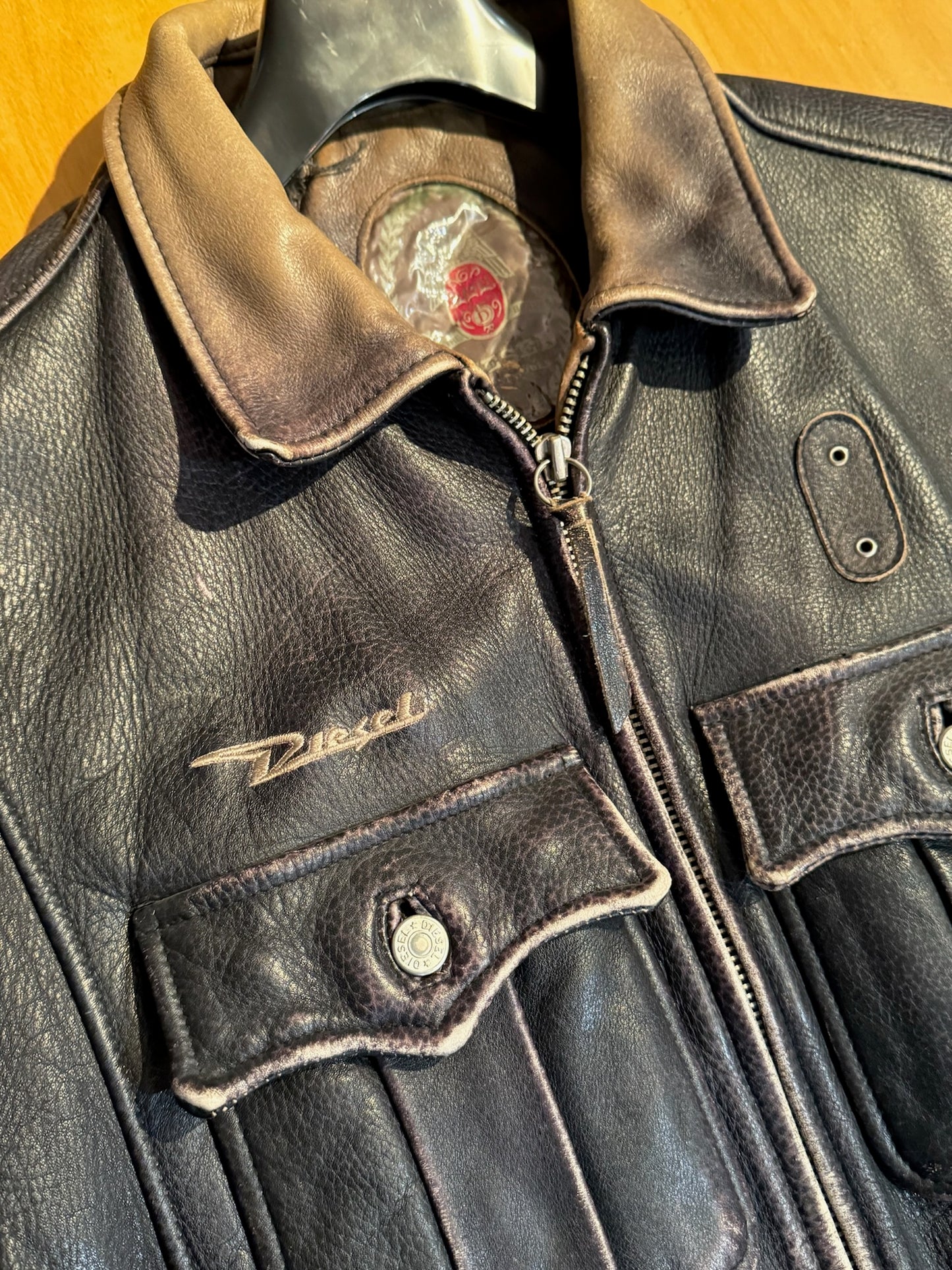 DIESEL VINTAGE LEATHER MOTORCYCLE BIKER JACKET SZ: M
