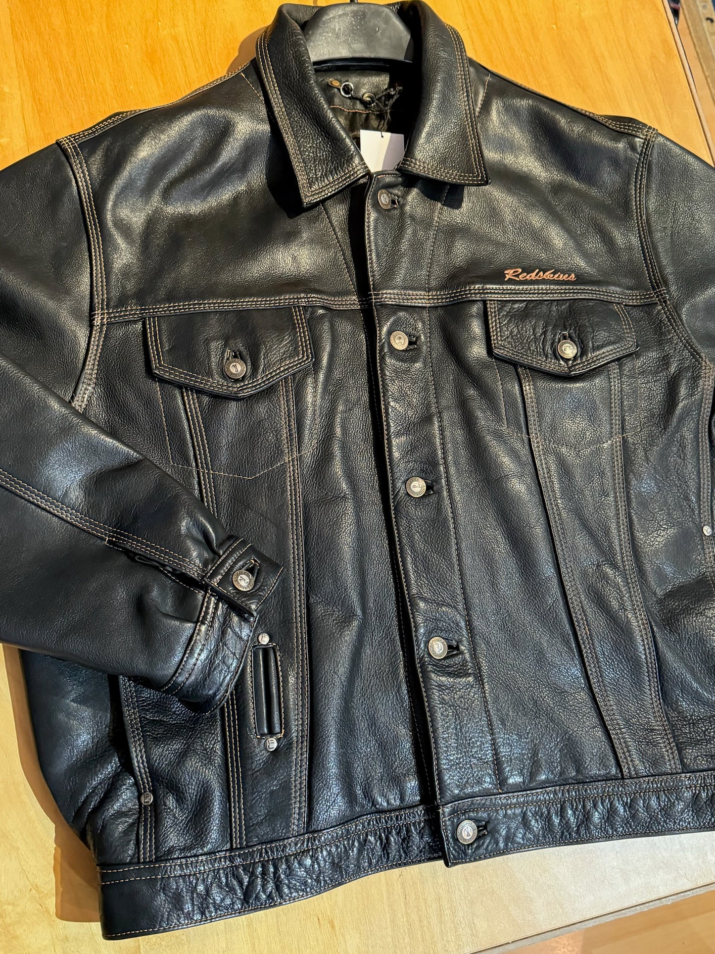 VINTAGE REDSKINS LEATHER TRUCKER JACKET SZ: XL