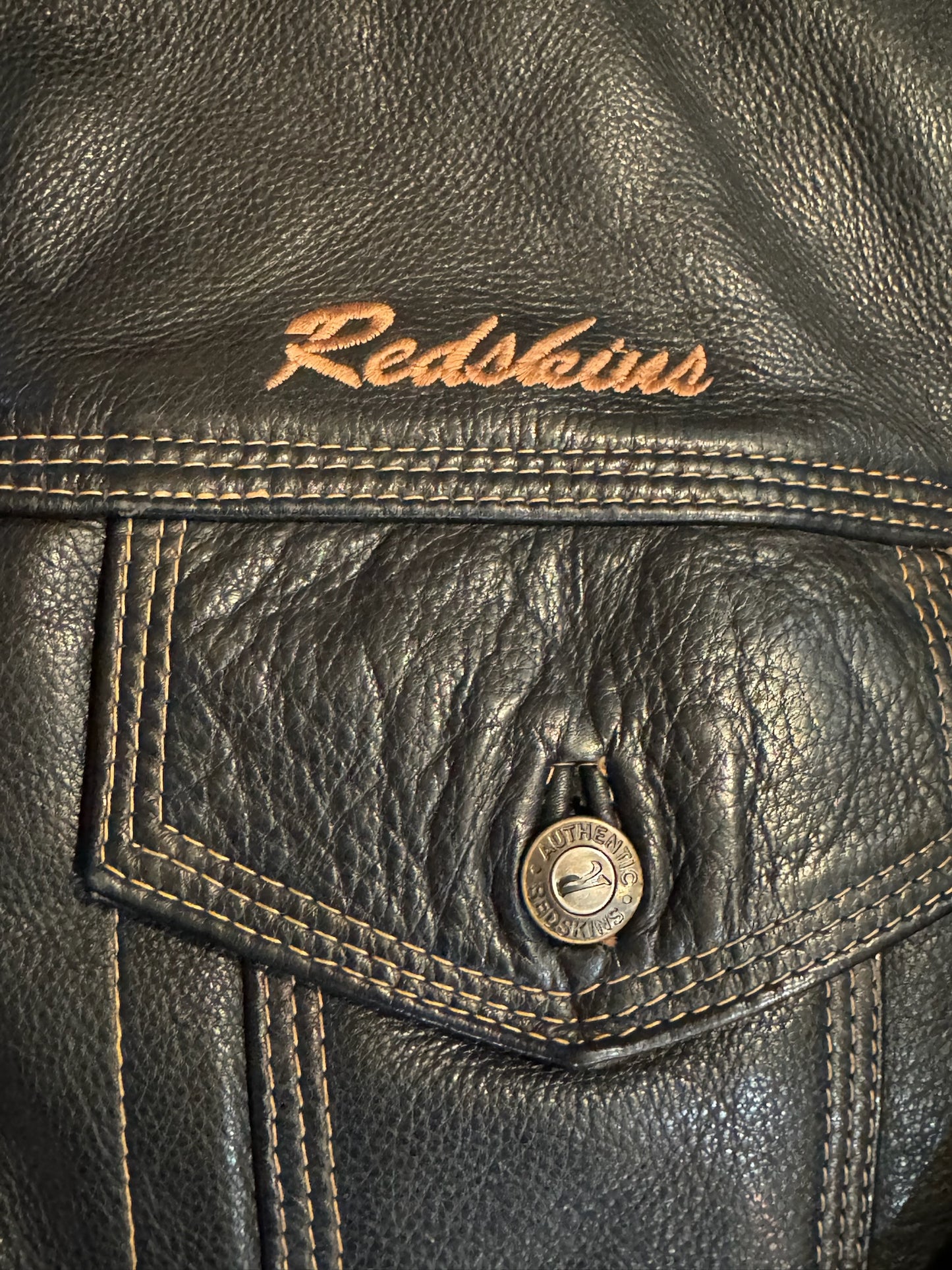 VINTAGE REDSKINS LEATHER TRUCKER JACKET SZ: XL