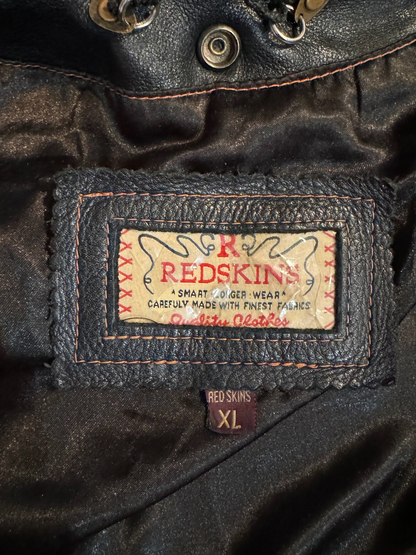VINTAGE REDSKINS LEATHER TRUCKER JACKET SZ: XL