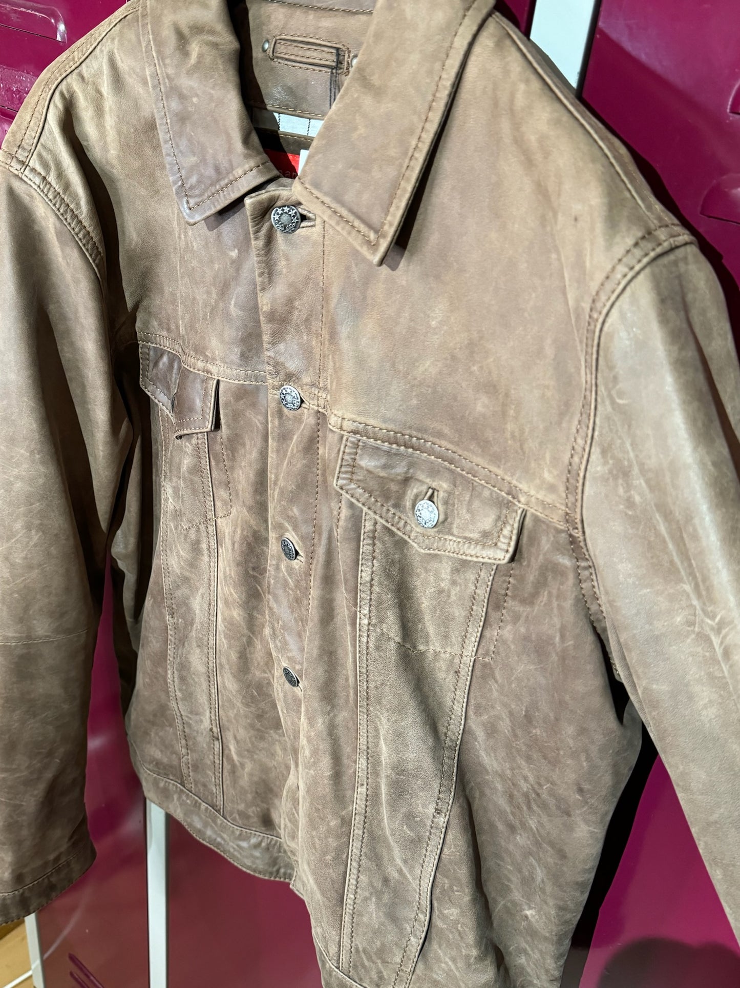 SNAP SHOT LEATHER SUEDE TRUCKER JACKET SZ: XL