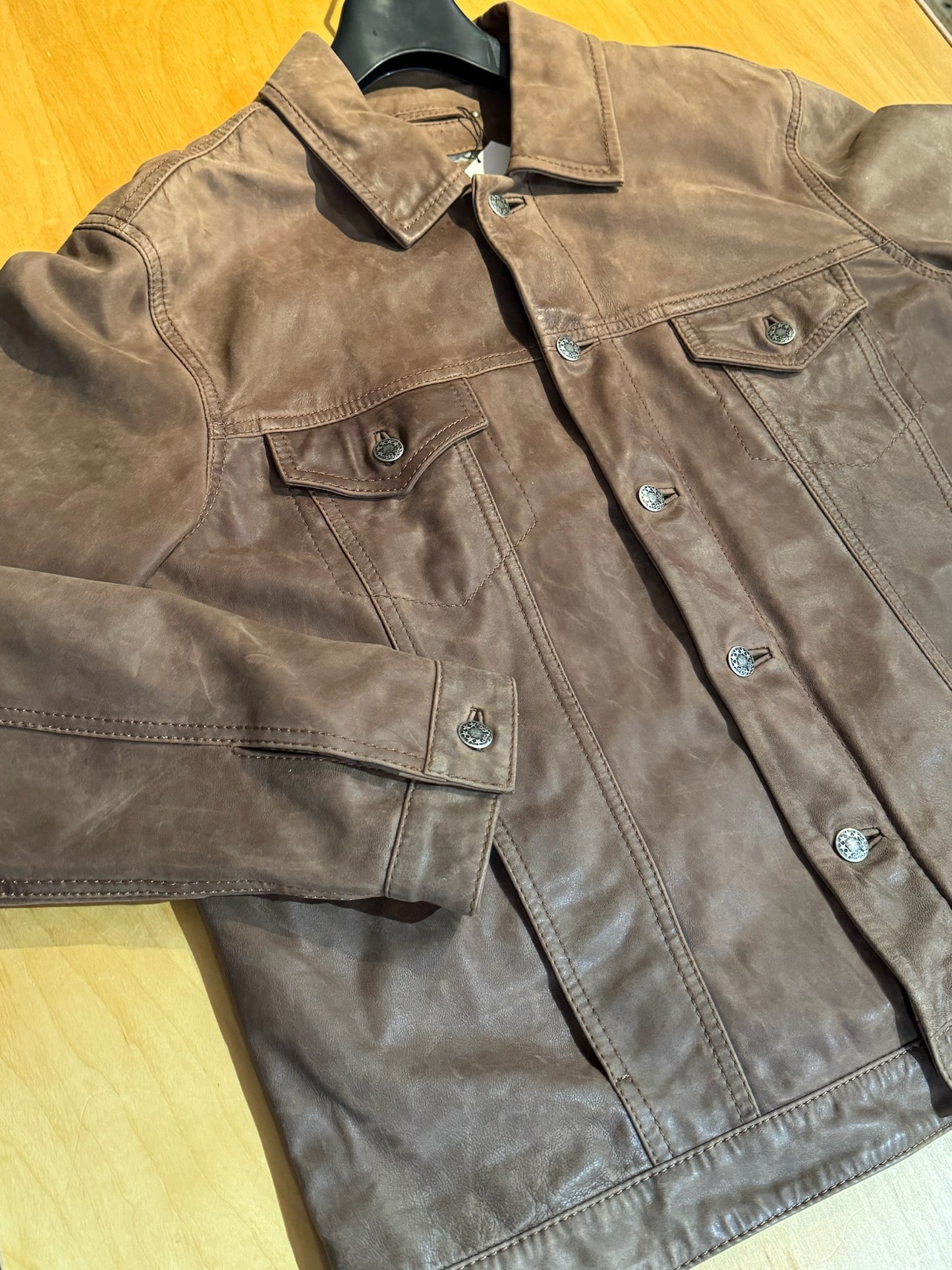 SNAP SHOT LEATHER SUEDE TRUCKER JACKET SZ: XL