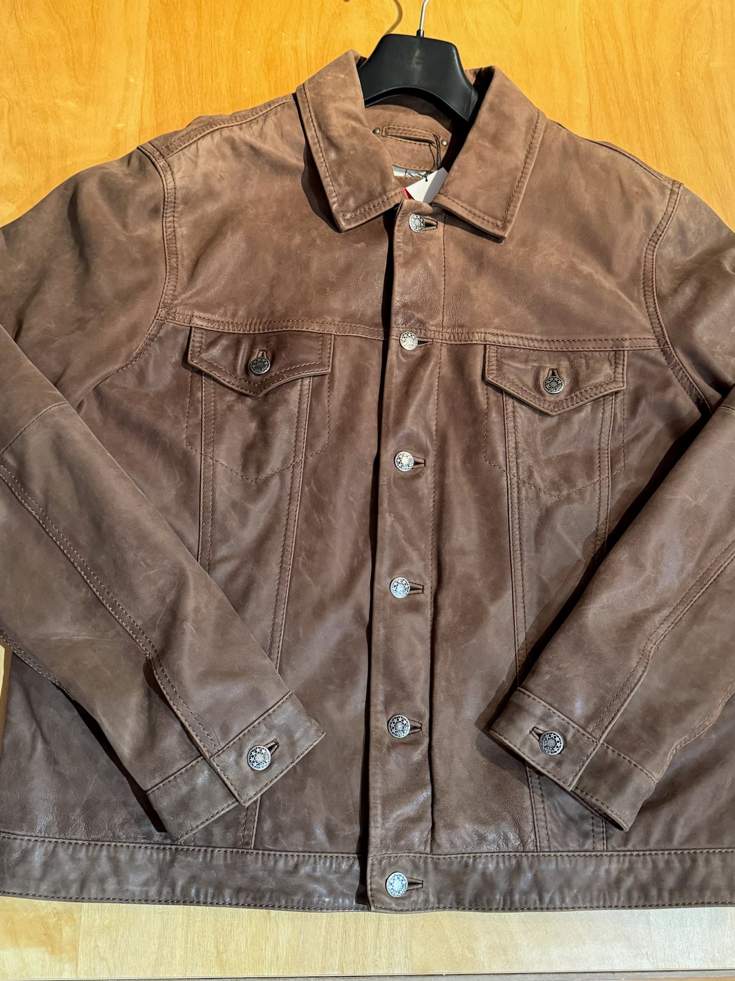 SNAP SHOT LEATHER SUEDE TRUCKER JACKET SZ: XL