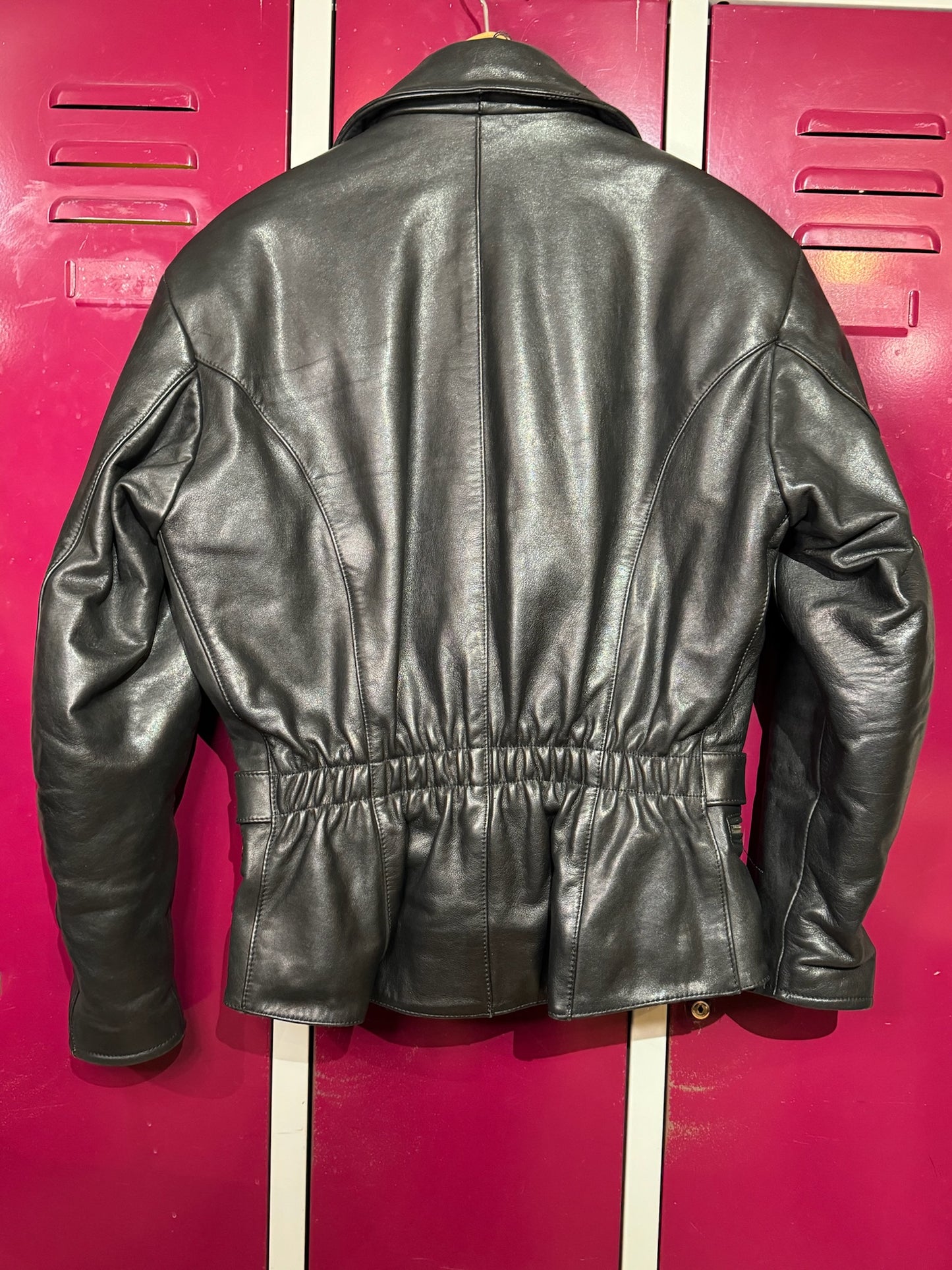 VINTAGE 90s SANMARU WOMENS MOTORCYCLE BIKER LEATHER JACKET SZ: XS