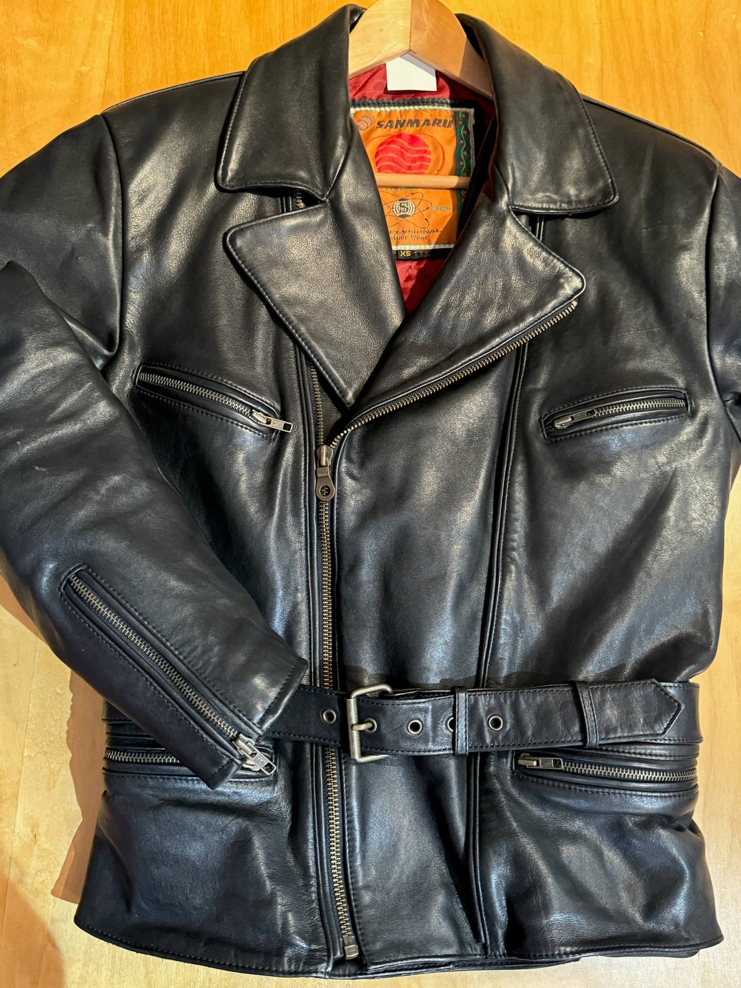 VINTAGE 90s SANMARU WOMENS MOTORCYCLE BIKER LEATHER JACKET SZ: XS