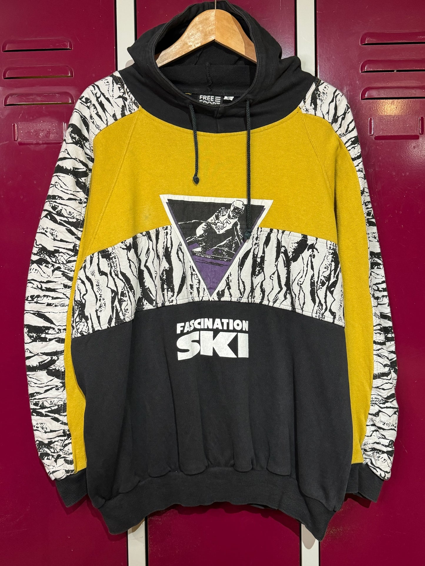 VINTAGE 80s FREE SPORT "FASCINATION SKI" HOODIE SZ: XL