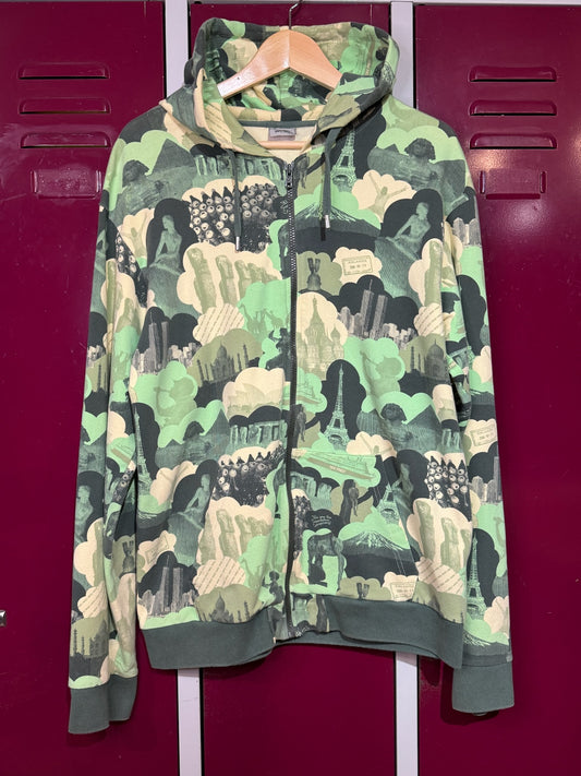 WESC 00s "MOMNUMENTS" AOP HOODIE ZIP UP  SZ: L