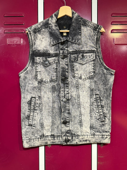 Y2K I-LINK BLACK DENIM ACID WASH VEST  SZ: M