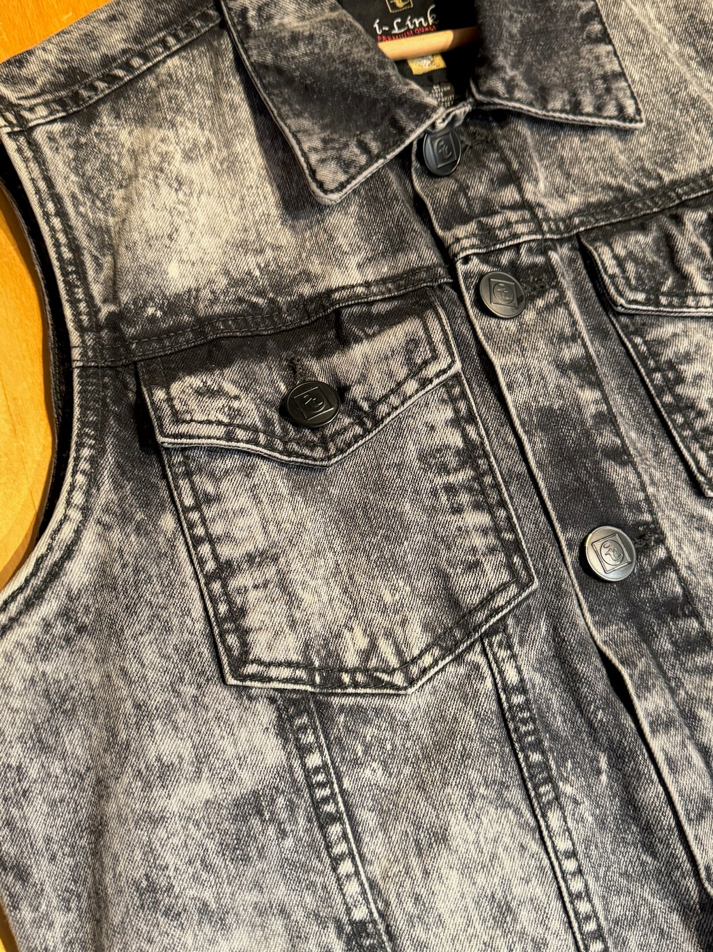 Y2K I-LINK BLACK DENIM ACID WASH VEST SZ: M