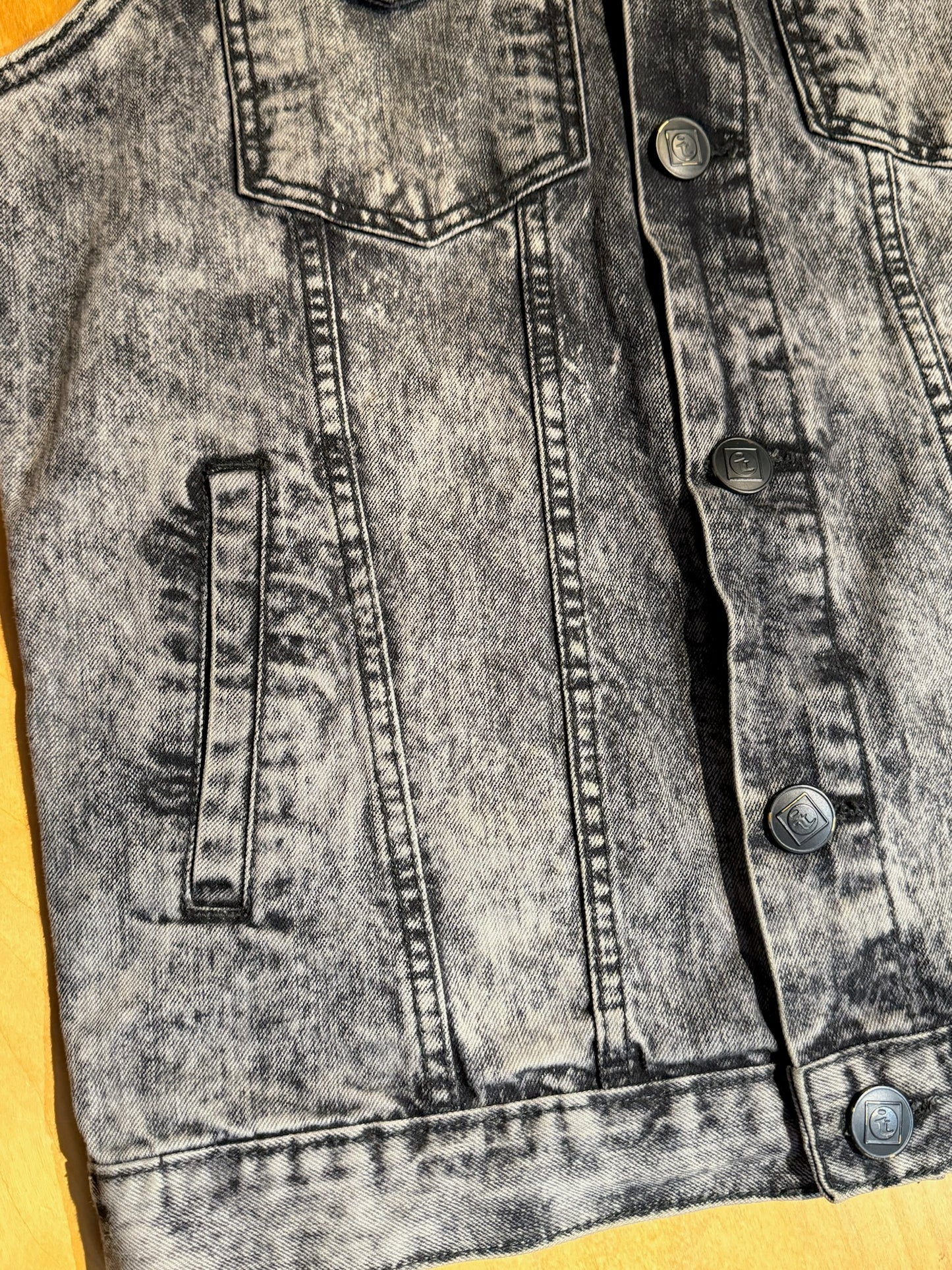 Y2K I-LINK BLACK DENIM ACID WASH VEST SZ: M