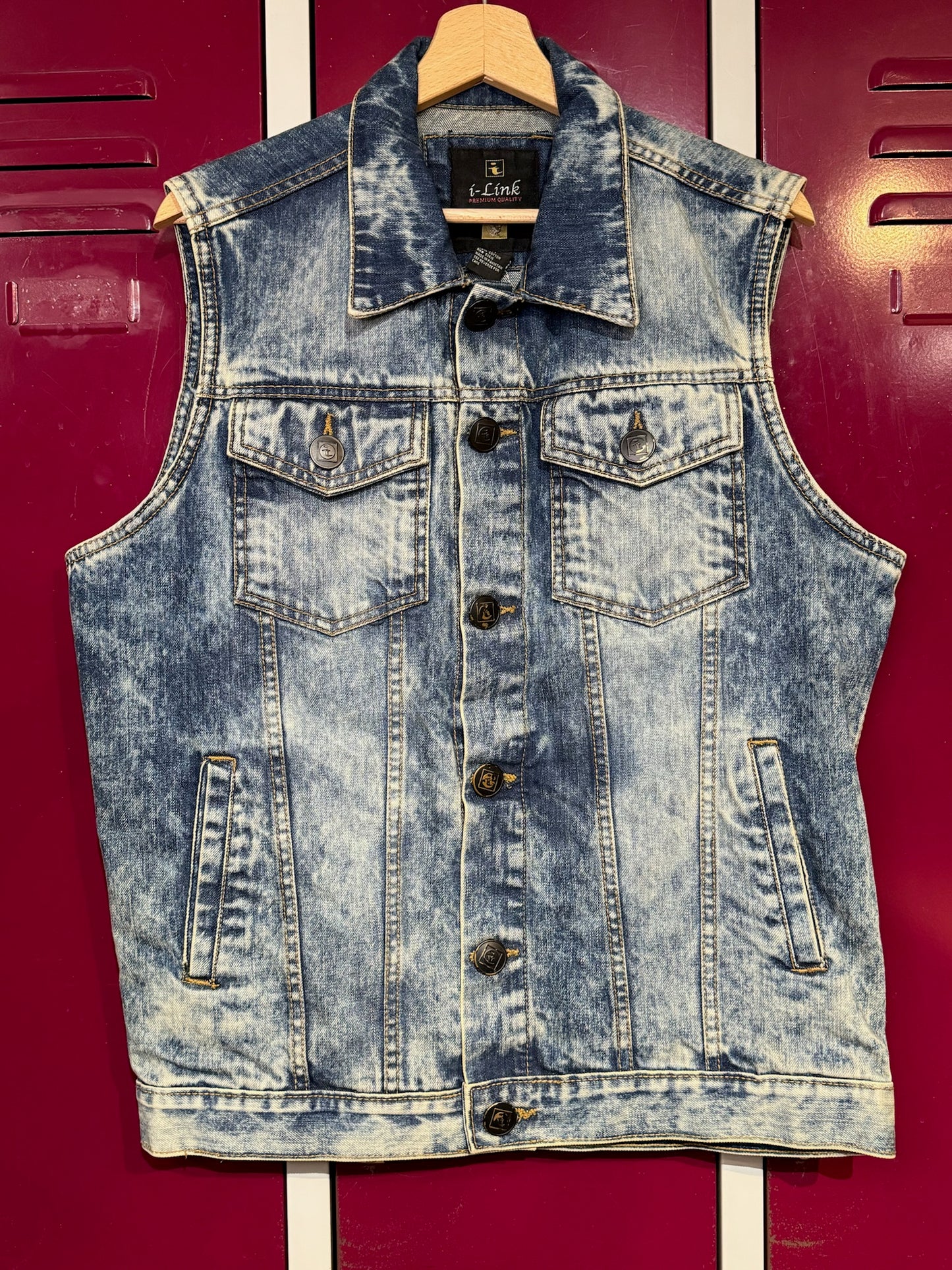 Y2K I-LINK BLUE DENIM ACID WASH VEST SZ: M