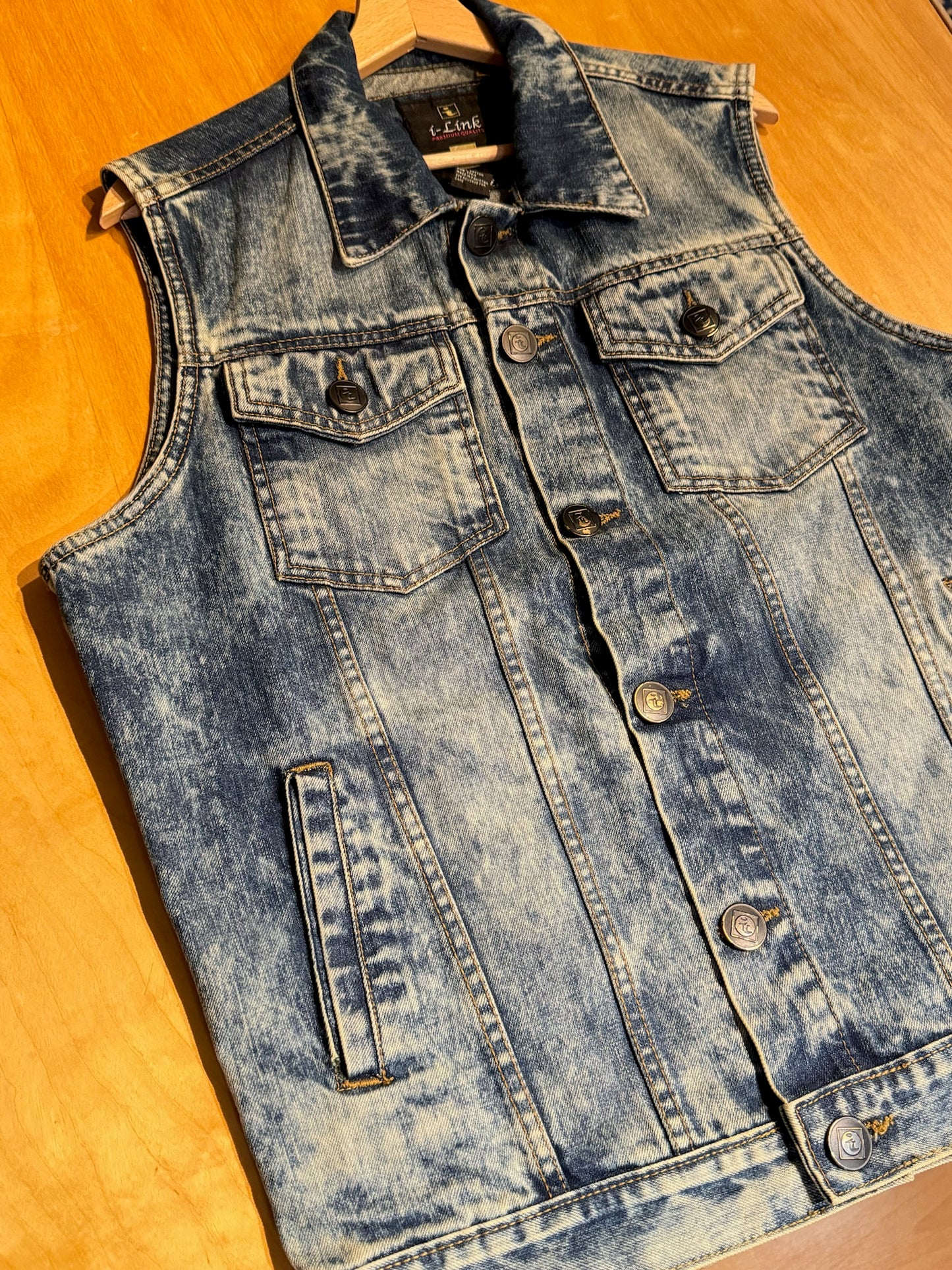 Y2K I-LINK BLUE DENIM ACID WASH VEST SZ: M