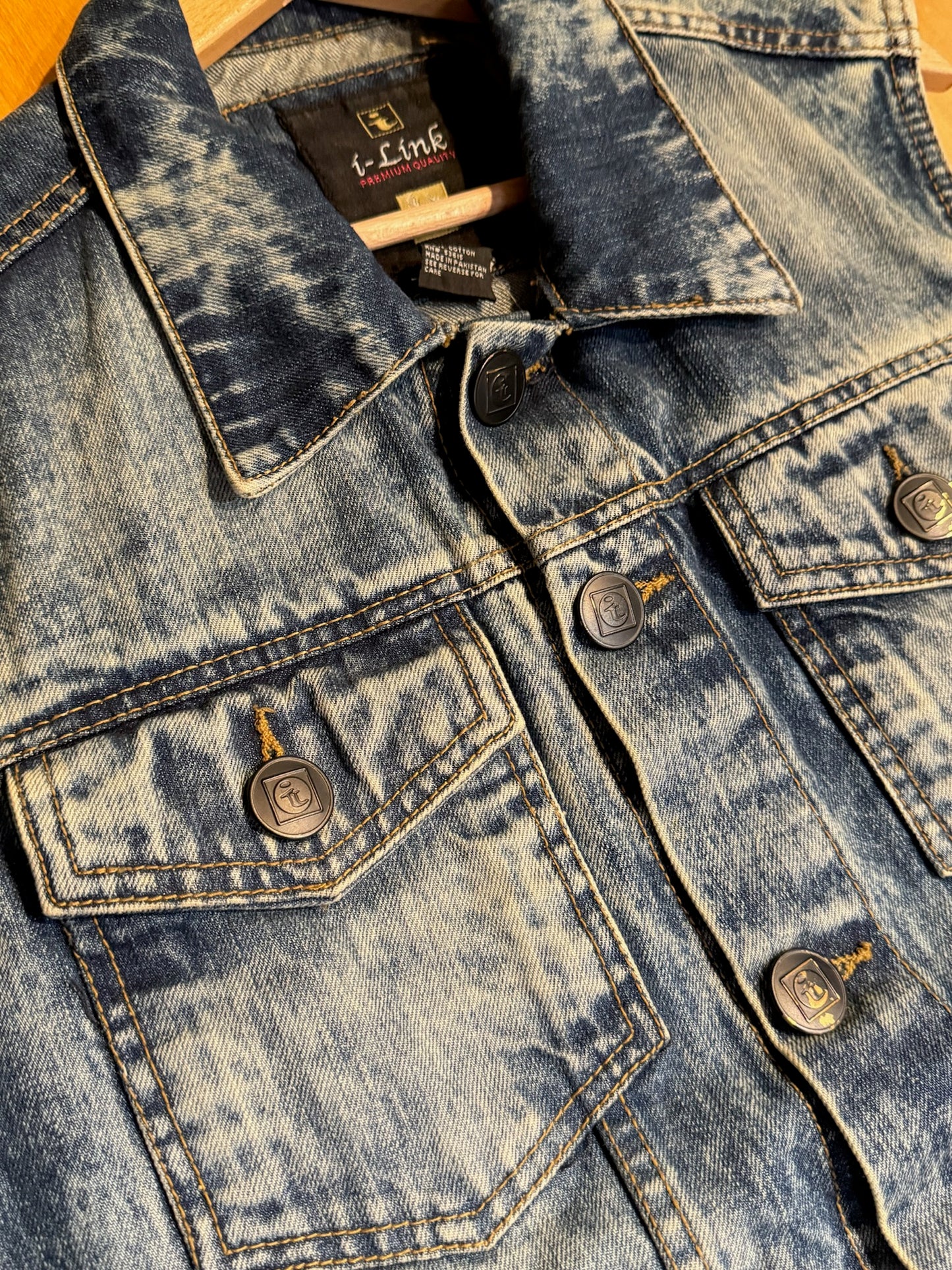 Y2K I-LINK BLUE DENIM ACID WASH VEST SZ: M