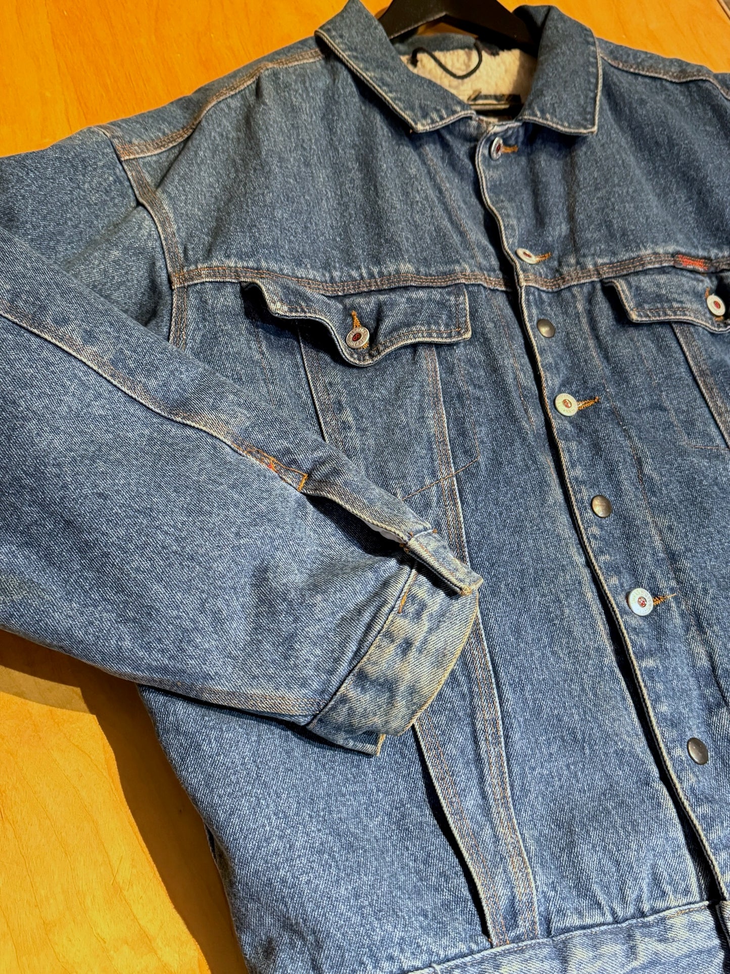 VINTAGE 80s COMPAGNIE PARISIENNE LINED SHERPA DENIM JACKET SZ: L