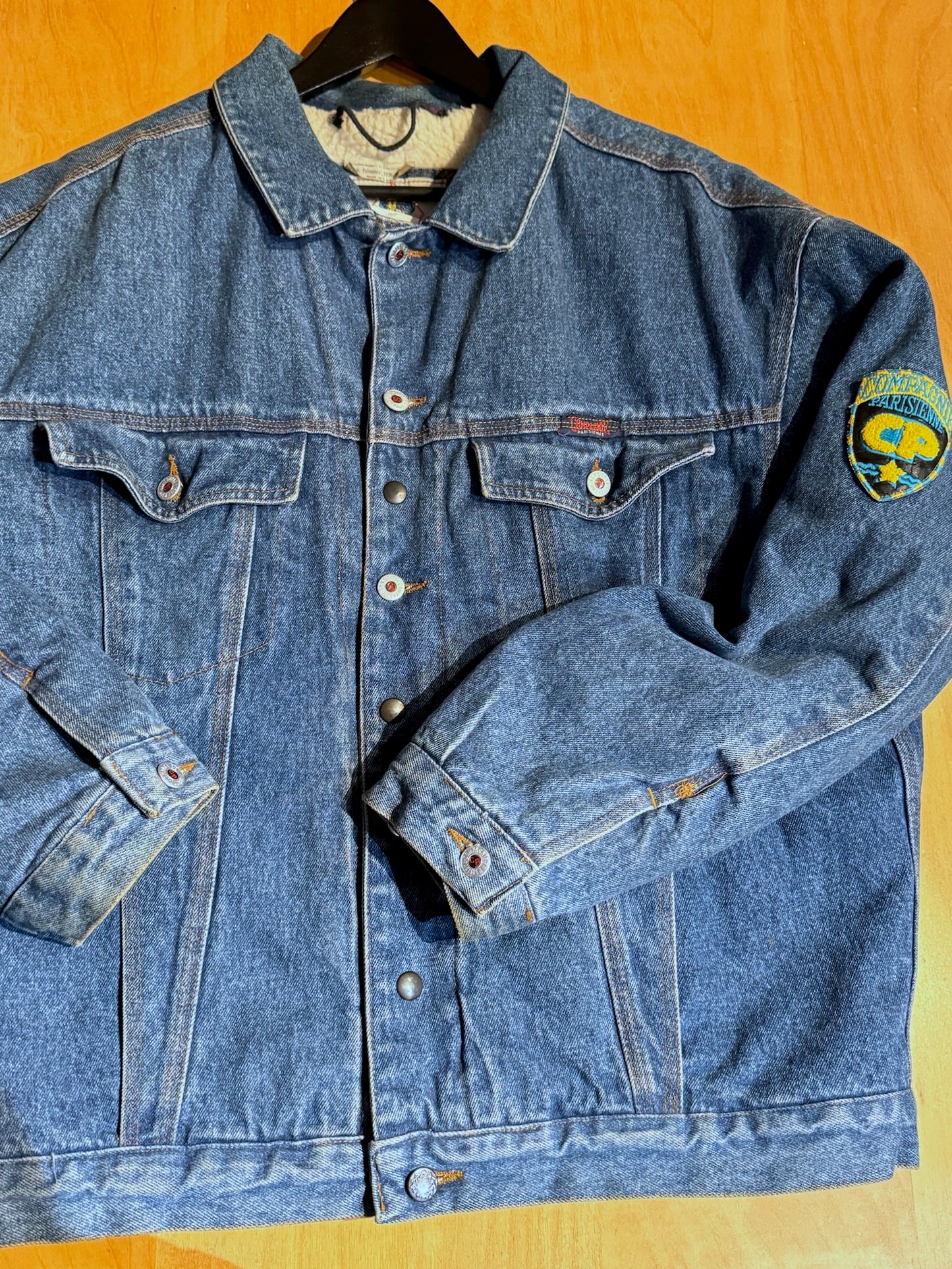 VINTAGE 80s COMPAGNIE PARISIENNE LINED SHERPA DENIM JACKET SZ: L
