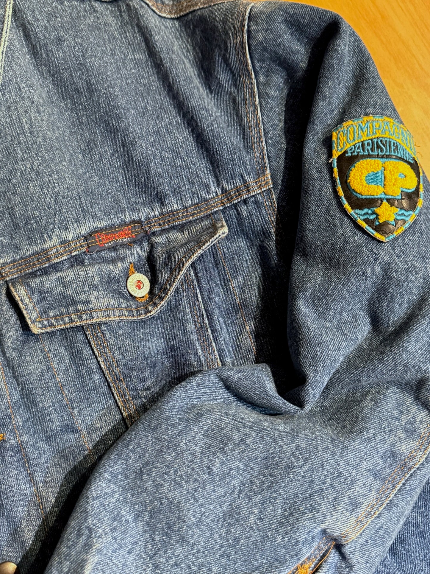 VINTAGE 80s COMPAGNIE PARISIENNE LINED SHERPA DENIM JACKET SZ: L