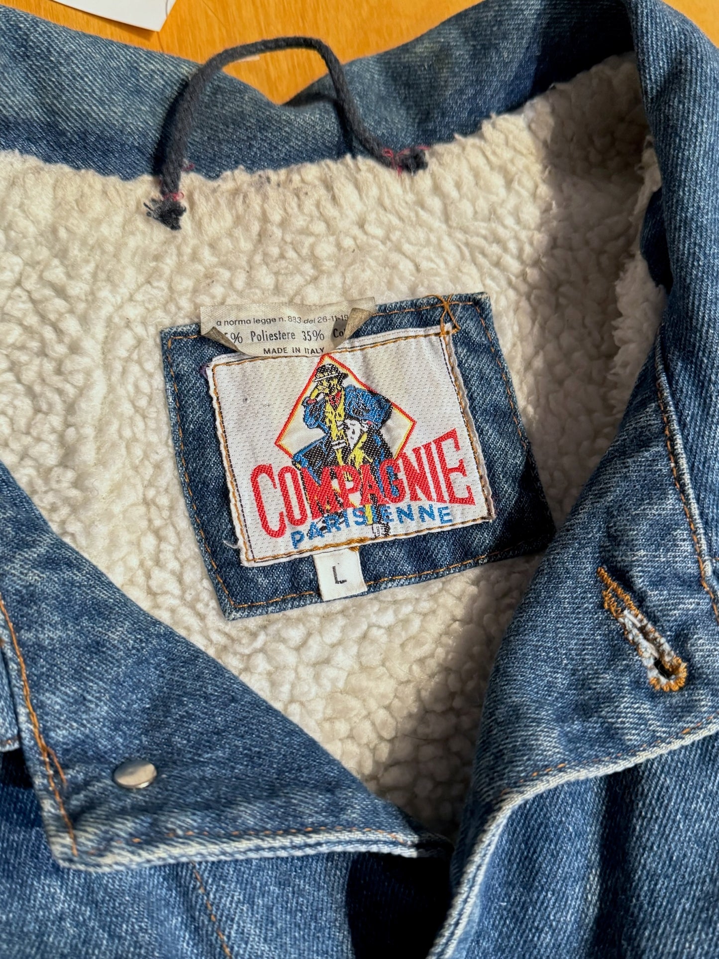 VINTAGE 80s COMPAGNIE PARISIENNE LINED SHERPA DENIM JACKET SZ: L